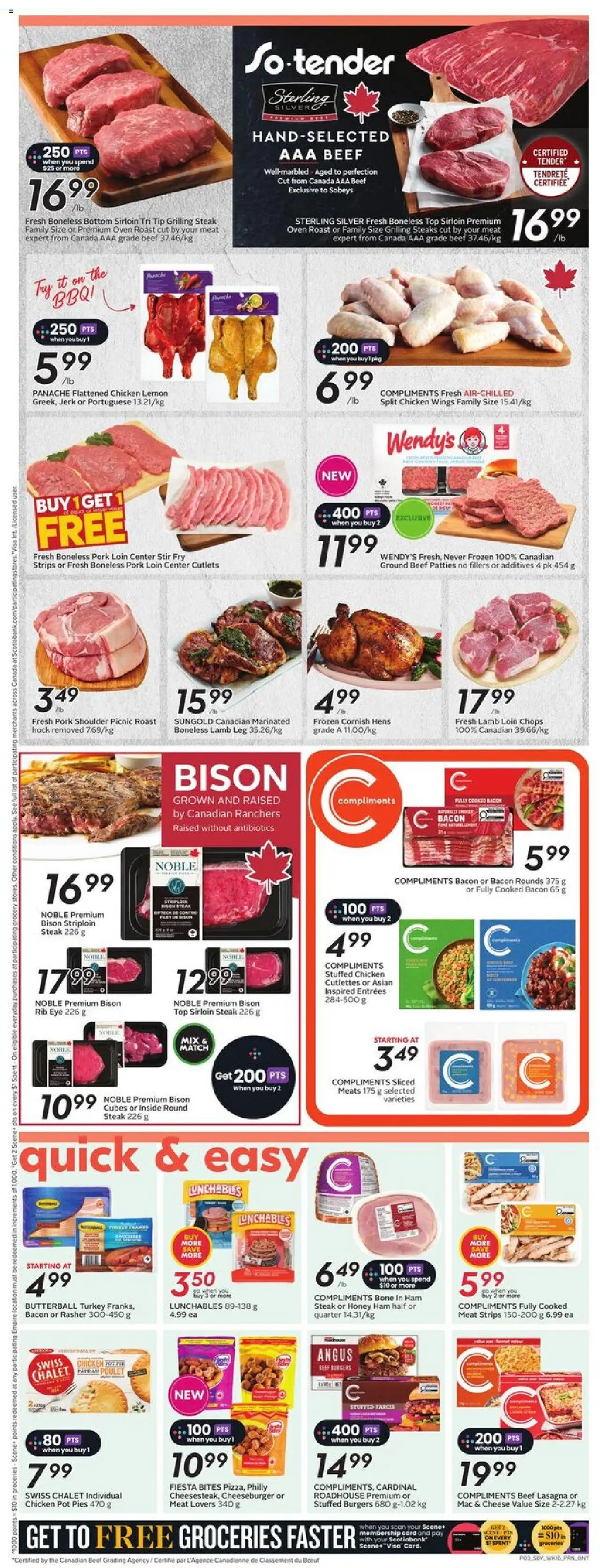 Sobeys flyer valid from 14.08.2025 | Page: 7 | Products: Beef, Chicken wings, Oven, Chicken