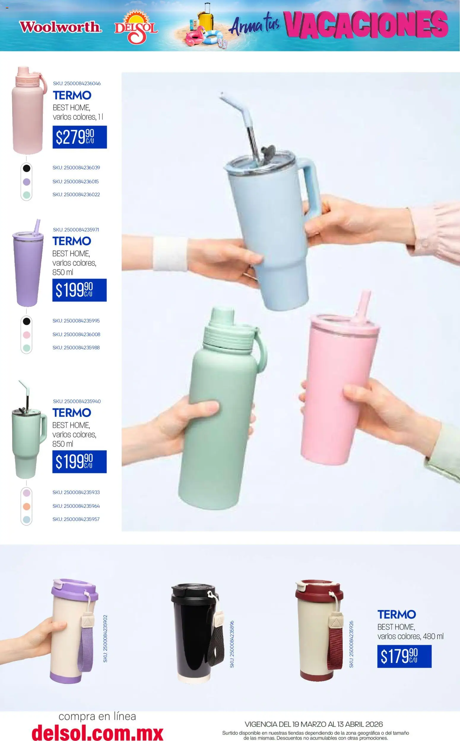 Nuevas ofertas de Del Sol y Woolworth catálogo Arma tus Vacaciones  válidas en toda la República Mexicana desde el 19.03.2026. ¡Encuentra las mejores ofertas en Del Sol y Woolworth catálogo Arma tus Vacaciones ! | Página: 18 | Productos: Termo