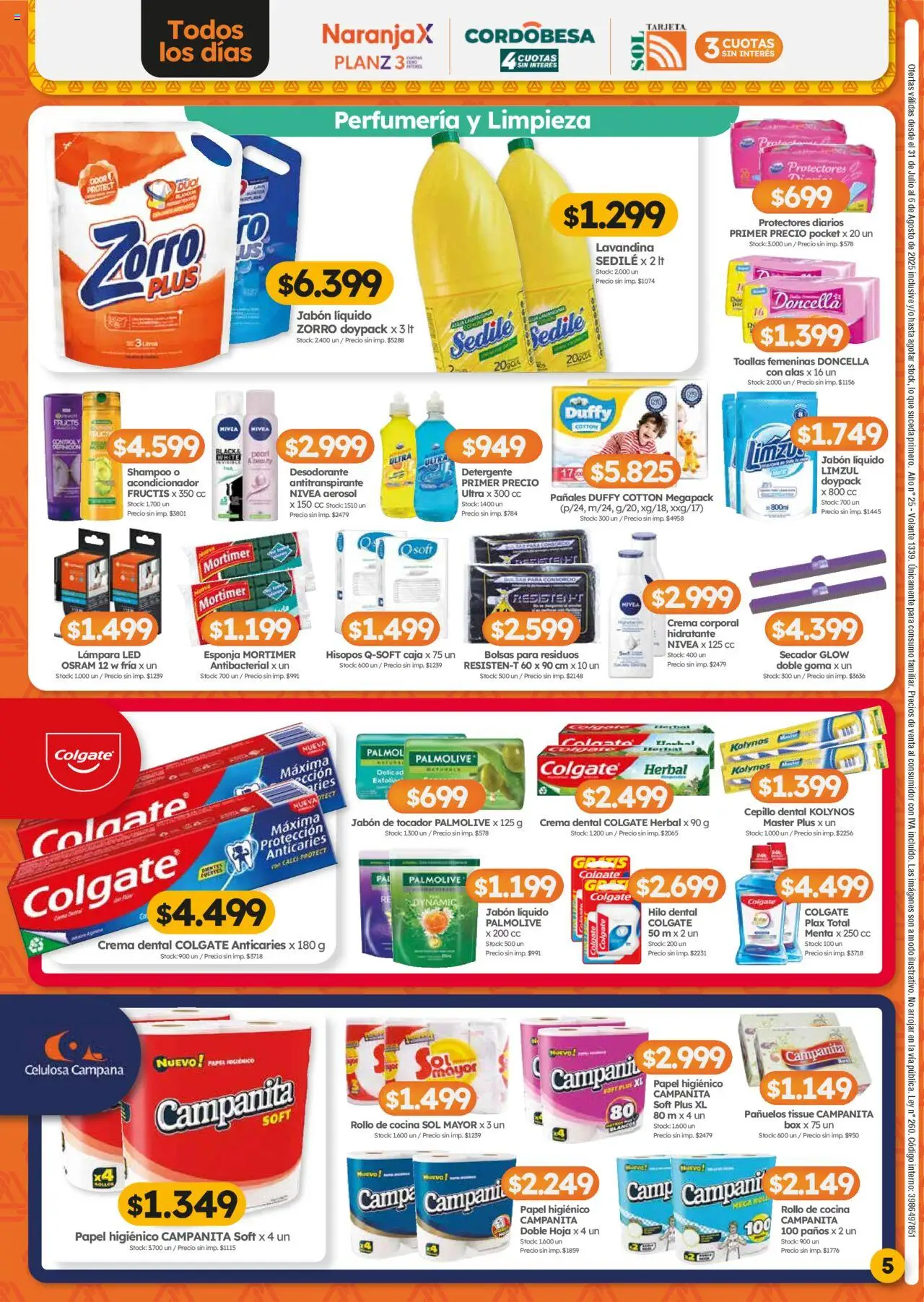 Cordiez ofertas │ válido desde el 31.07.2025 | Página: 5 | Productos: Papel higiénico, Jabón líquido, Desodorante, Esponja