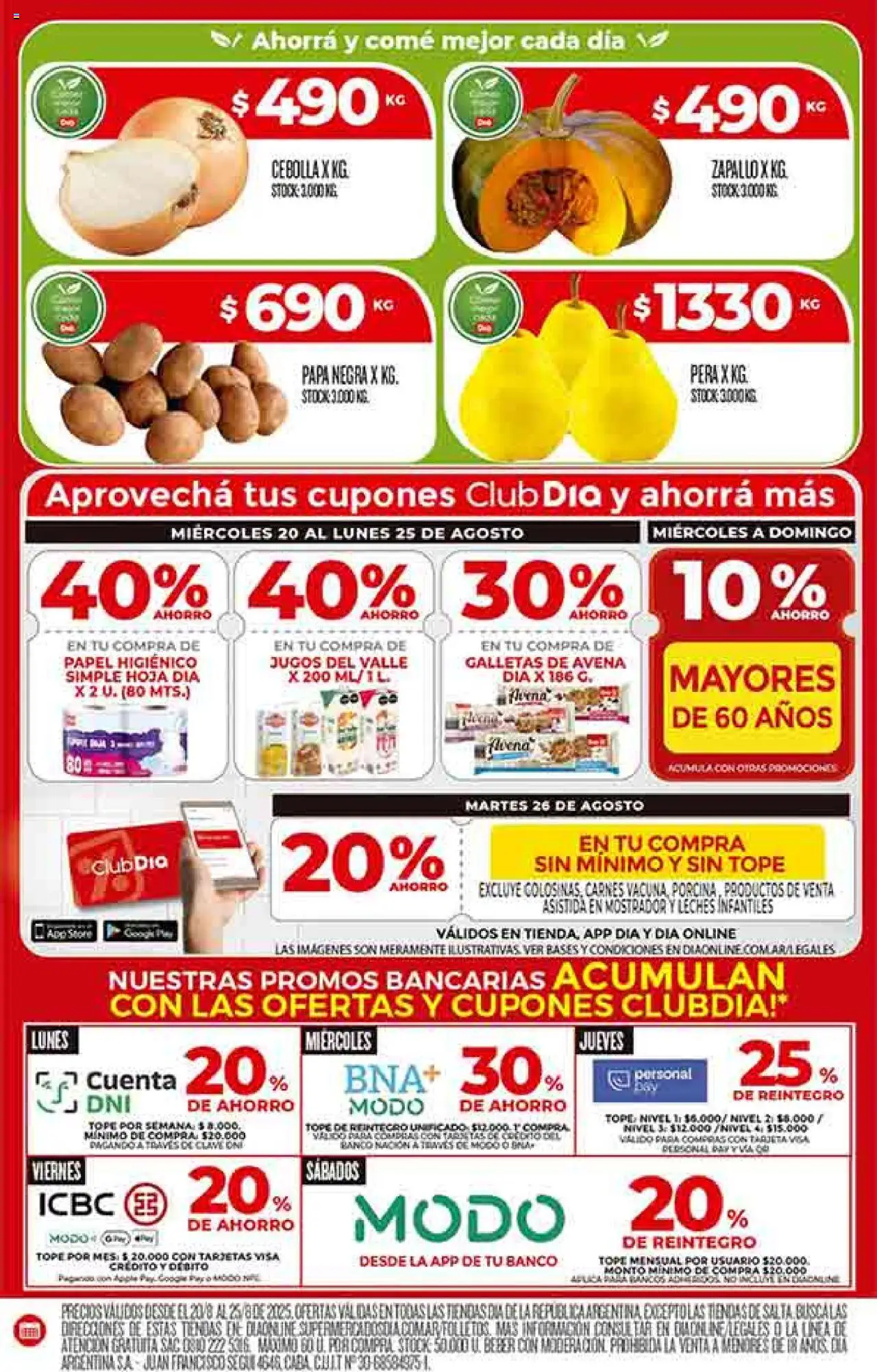 Supermercado DIA Ofertas │ válido desde el 20.08.2025 | Página: 4 | Productos: Banco, Pera, Avena, Galletas