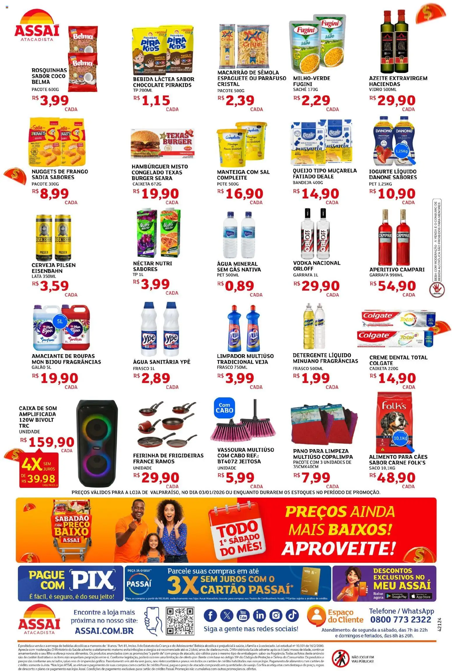 Assaí Atacadista Folheto - válido de 03.01.2026 | Página: 2 | Produtos: Espaguete, Caixa de som, Chocolate, Sal