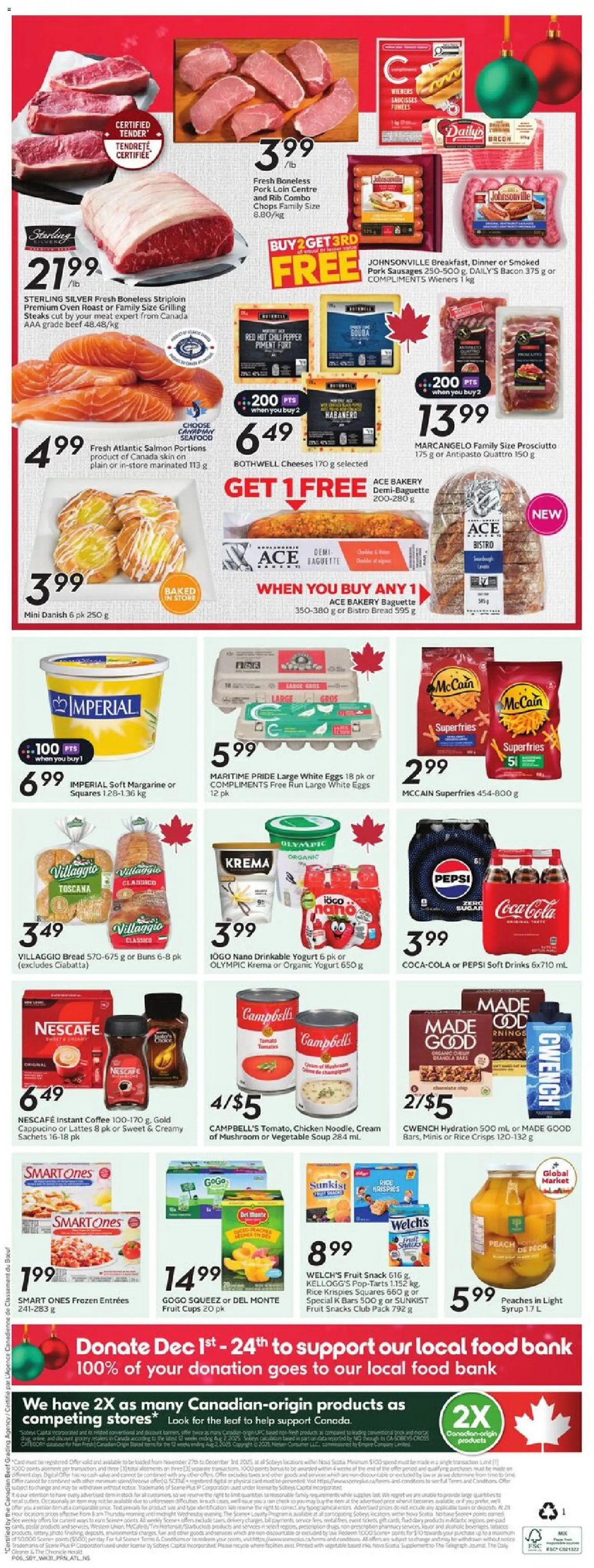 Sobeys flyer valid from 27.11.2025 | Page: 4 | Products: Rice, Oven, Chocolate, Pork