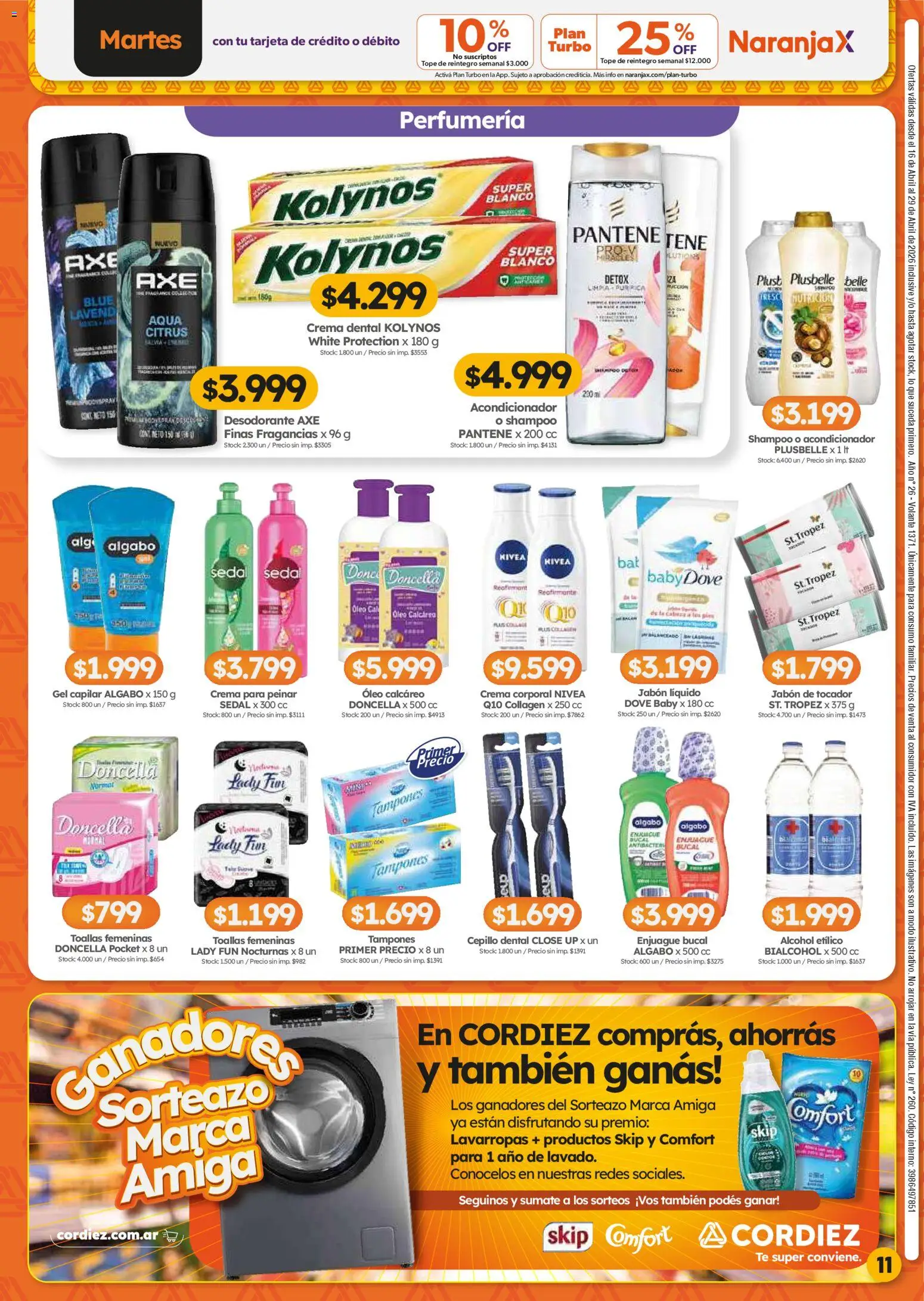 Cordiez ofertas │ válido desde el 16.04.2026 | Página: 11 | Productos: Tampones, Jabón líquido, Jabón, Lavarropas