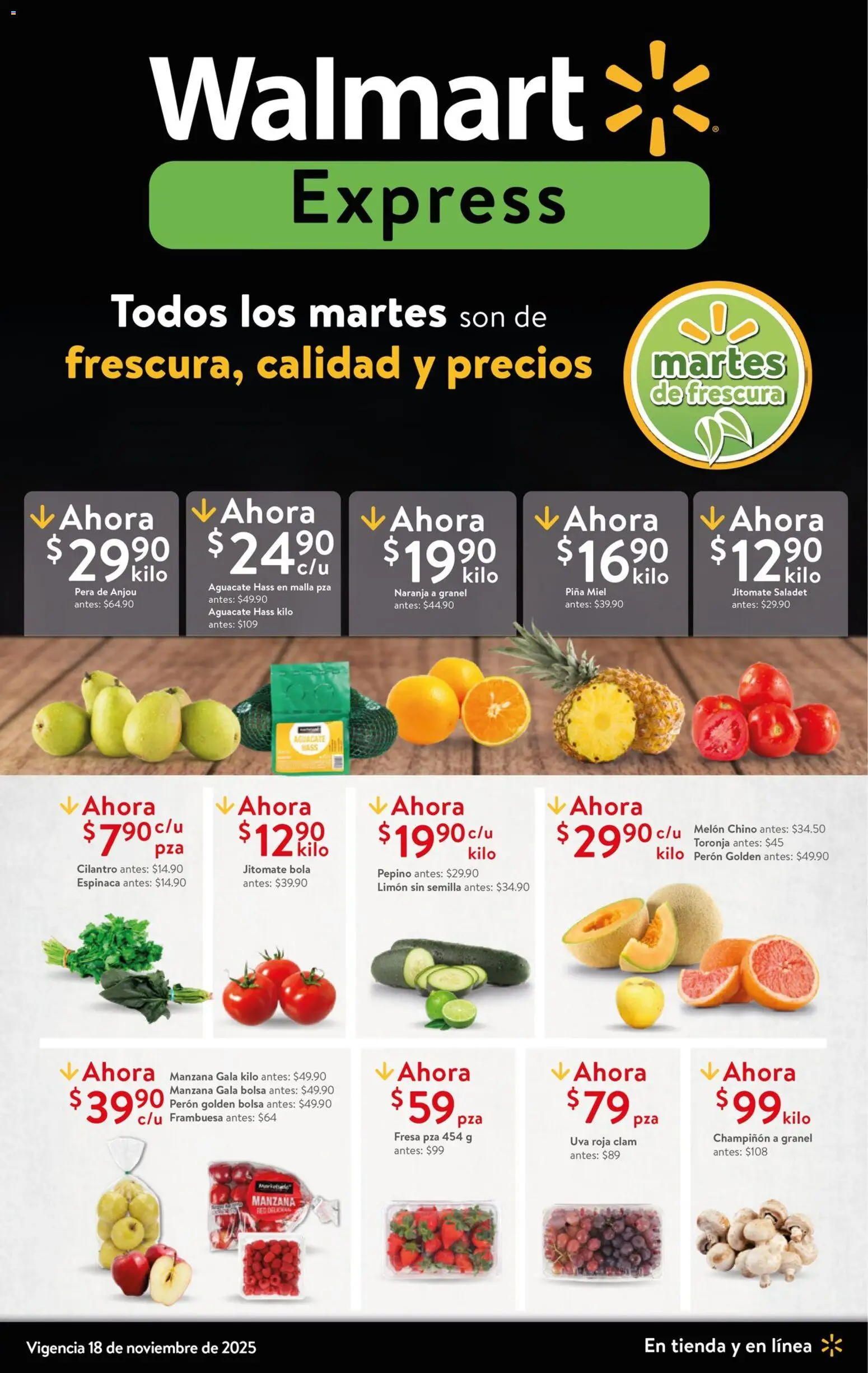 Nuevas ofertas de Walmart Express válidas en toda la República Mexicana desde el 18.11.2025. ¡Encuentra las mejores ofertas en Walmart Express folleto Ofertas! | Página: 1 | Productos: Bolsa, Toronja, Piña, Espinaca