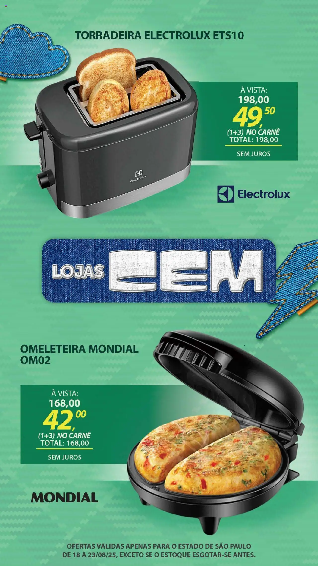 Lojas Cem Folheto - válido de 18.08.2025 | Página: 41 | Produtos: Omeleteira, Torradeira, Carne