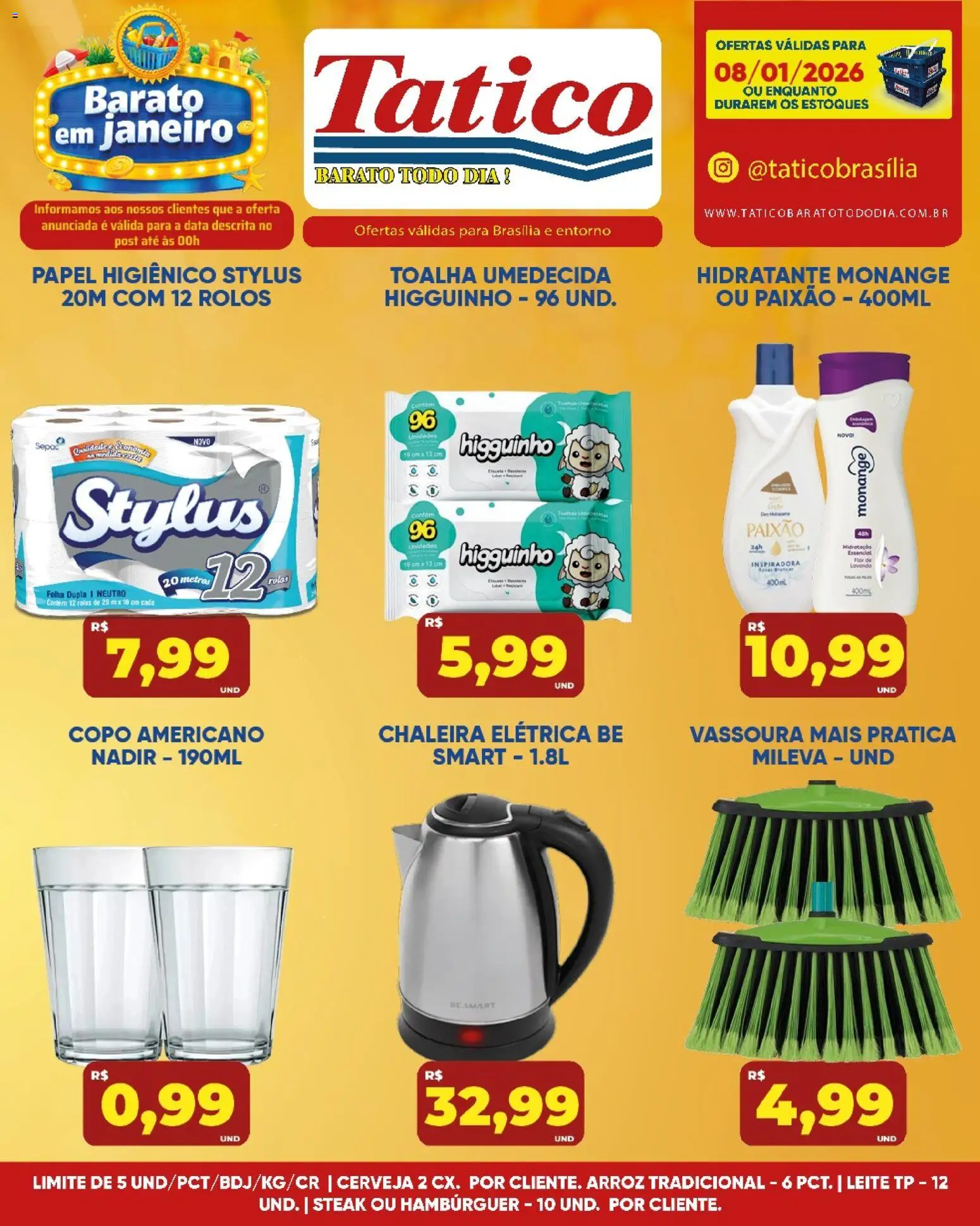 Tatico Folheto - válido de 09.01.2026 | Página: 30 | Produtos: Leite, Cerveja, Hambúrguer, Vassoura