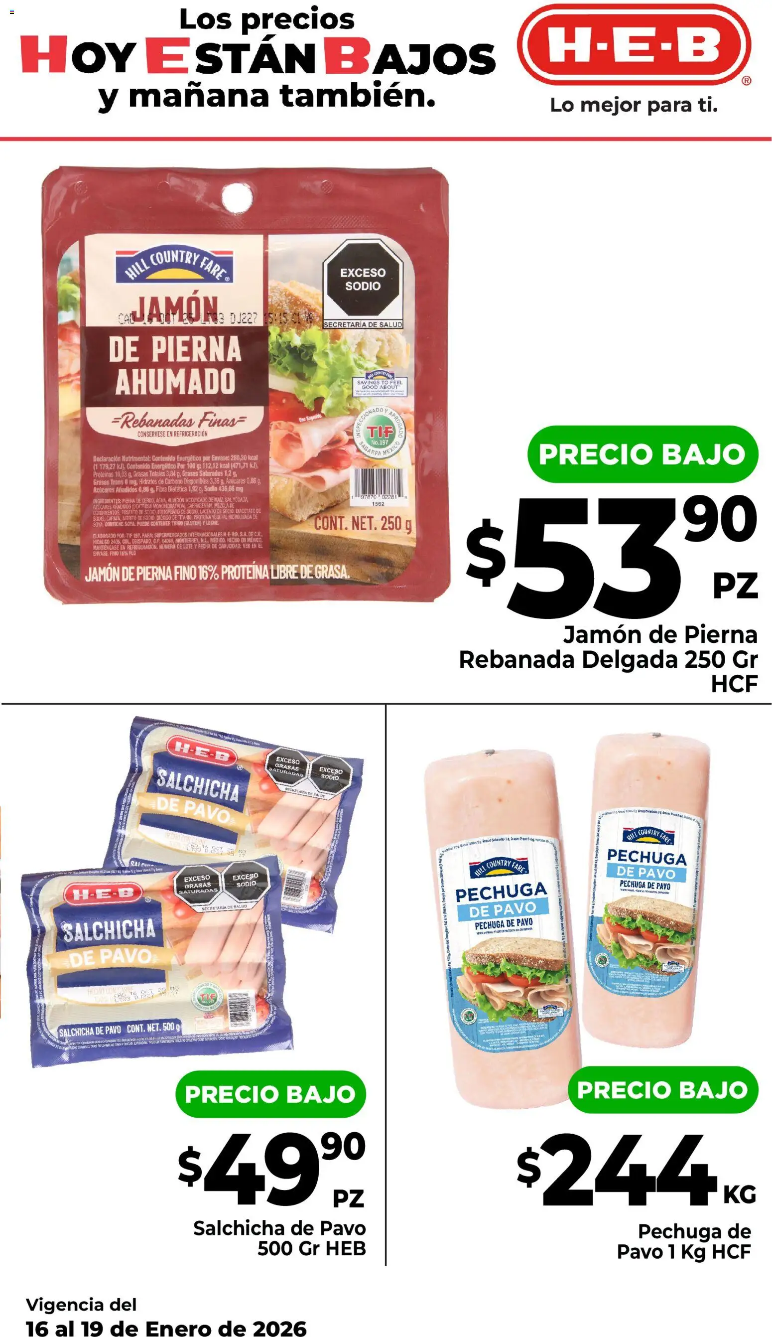 Nuevas ofertas de H-E-B válidas en toda la República Mexicana desde el 16.01.2026. ¡Encuentra las mejores ofertas en H-E-B folleto! | Página: 11 | Productos: Sal, Salchicha, Jamón