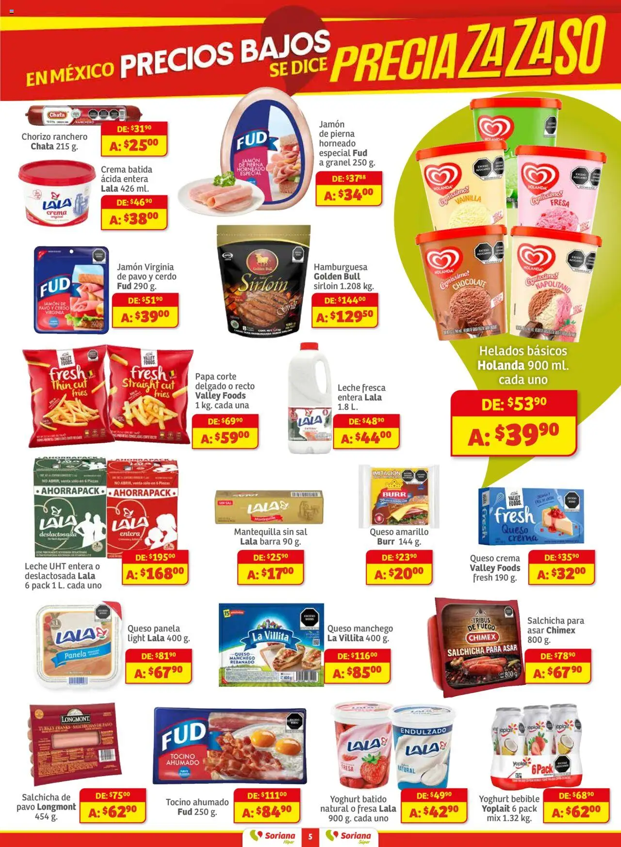 Nuevas ofertas de Soriana válidas en toda la República Mexicana desde el 01.08.2025. ¡Encuentra las mejores ofertas en Soriana - Preciazazaso Súper BCS, Jal, Nay, Sin, Son! | Página: 5 | Productos: Papa, Tocino, Sal, Jamón