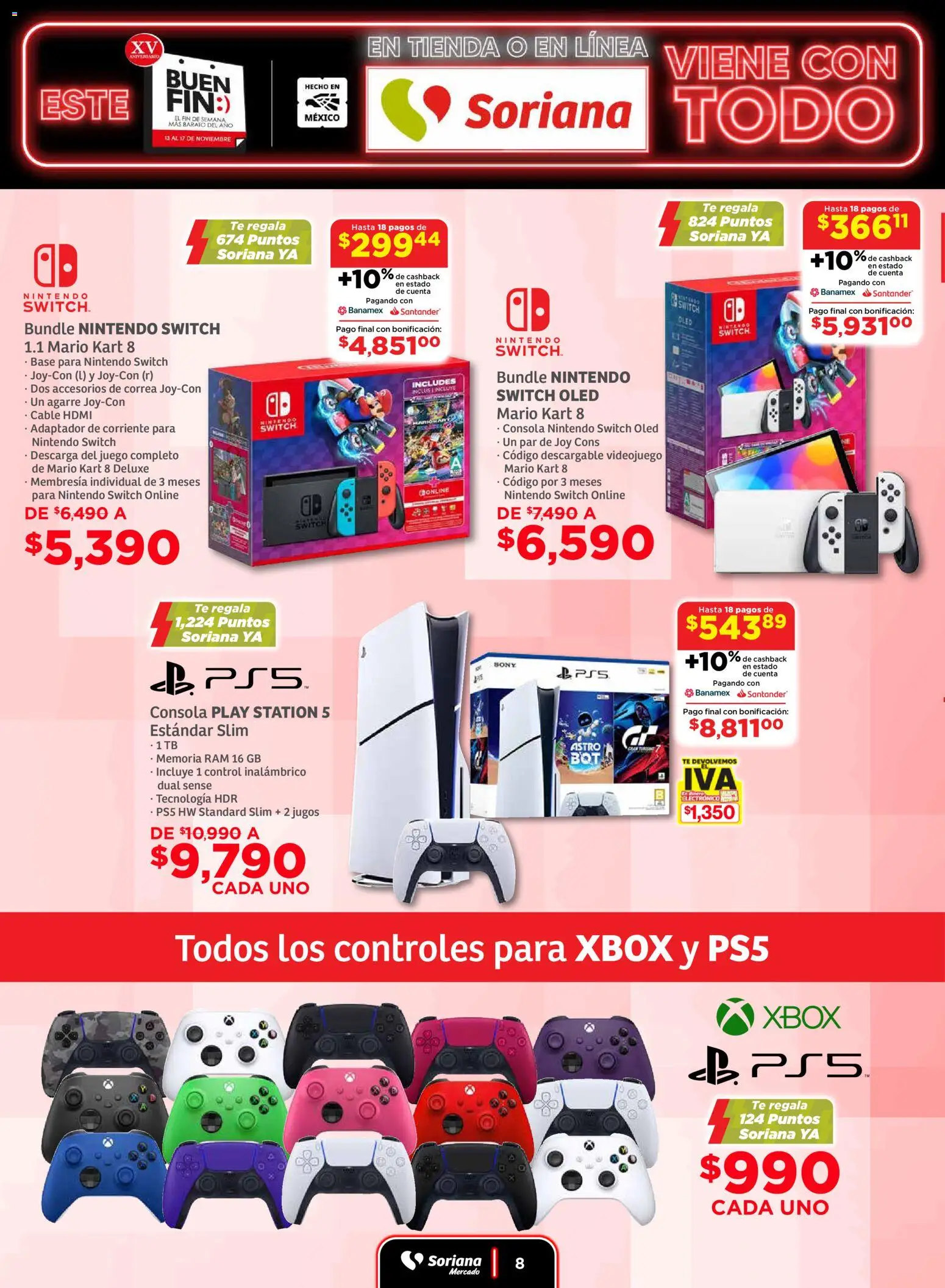 Nuevas ofertas de Soriana válidas en toda la República Mexicana desde el 13.11.2025. ¡Encuentra las mejores ofertas en Soriana - Buen Fin Mercado Nacional! | Página: 8 | Productos: Adaptador, Cable HDMI, Té, Xbox