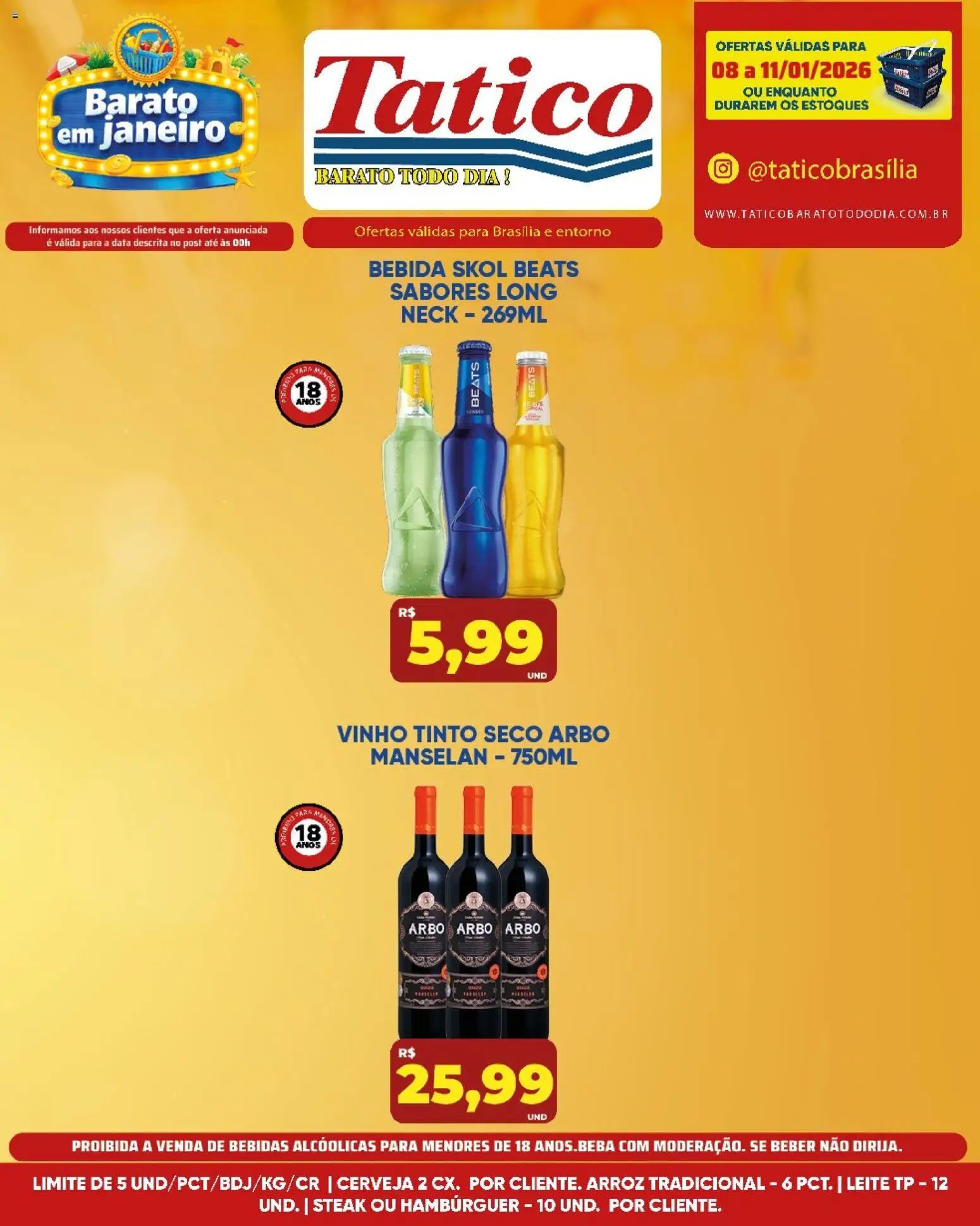 Tatico Folheto - válido de 09.01.2026 | Página: 37 | Produtos: Leite, Cerveja, Arroz, Hambúrguer