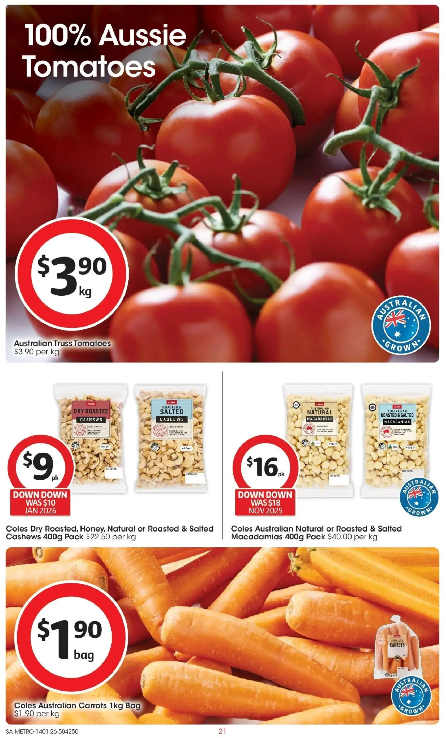 Coles catalogue - valid from 14.01.2026 | Page: 21 | Products: Tomatoes, Carrots, Bag