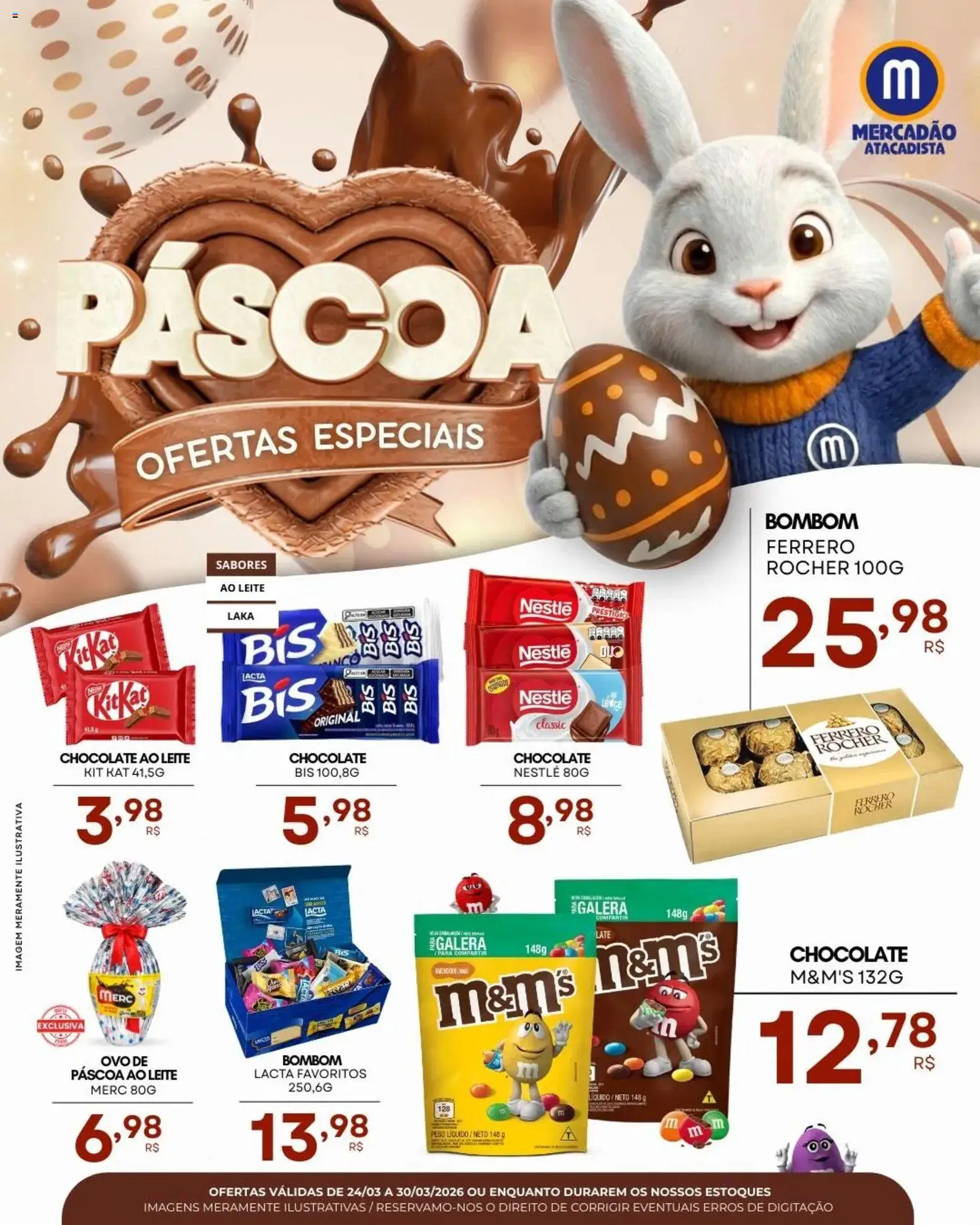 Mercadão Atacadista Folheto - válido de 24.03.2026 | Página: 1 | Produtos: Ovo de páscoa, Chocolate, Kit Kat, Bombom