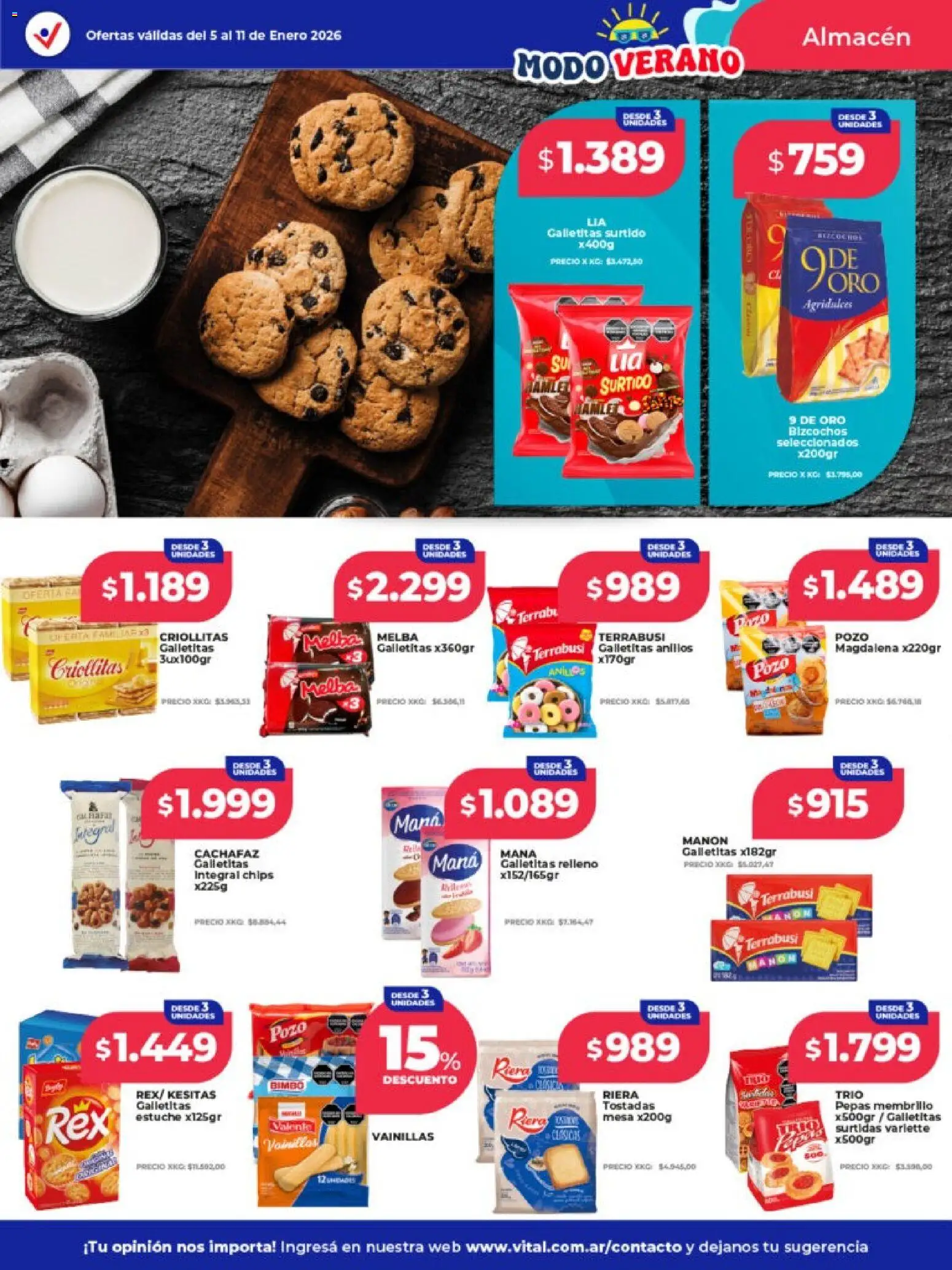 Vital - Ofertas - Posadas │ válido desde el 05.01.2026 | Página: 15 | Productos: Galletitas, Mesa, Magdalena, Bizcochos