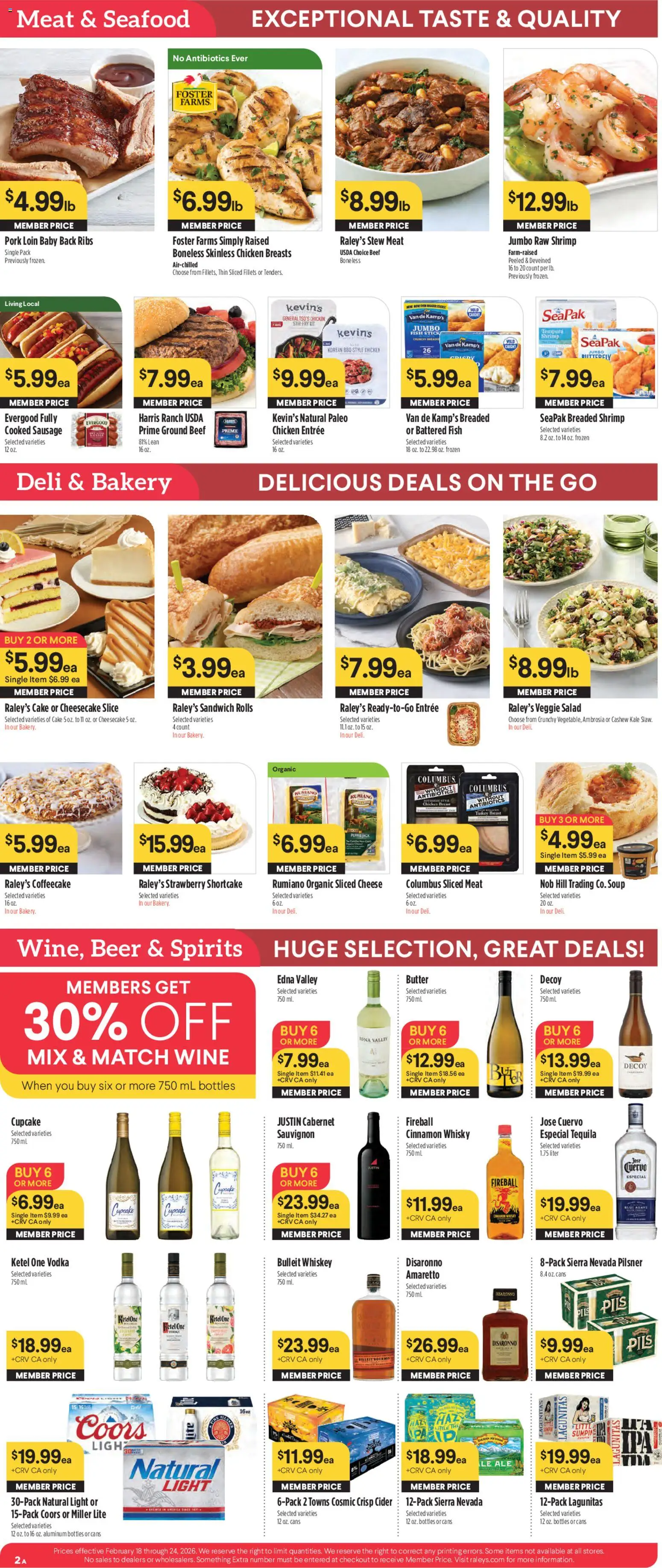 Raley's Weekly Ad - valid from 18.02.2026 | Page: 2 | Products: Cider, Butter, Cheese, Bourbon