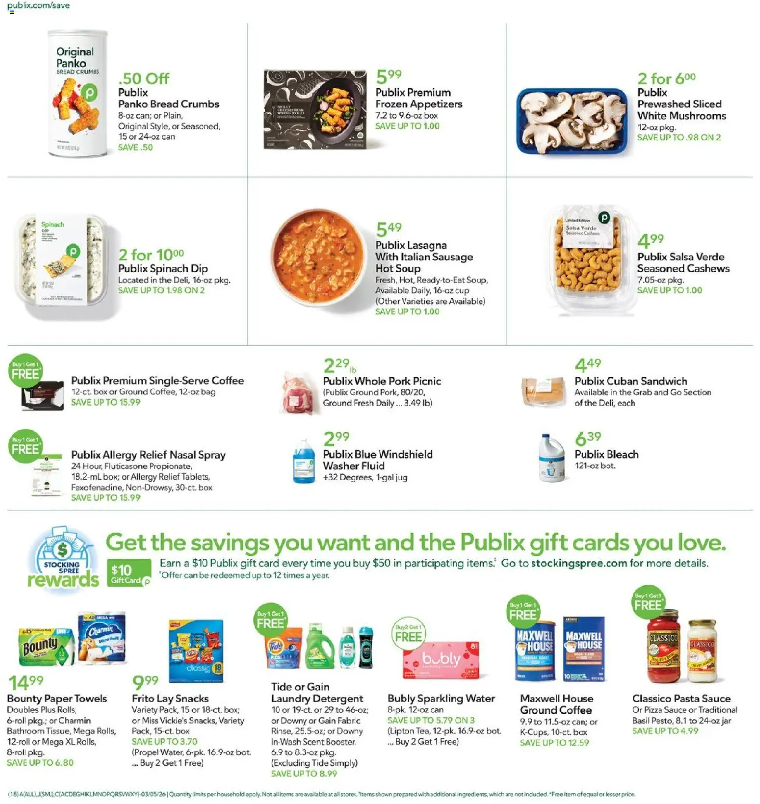 Publix Weekly Ad - valid from 04.03.2026 | Page: 18 | Products: Spinach, Bread, Pasta, Bag