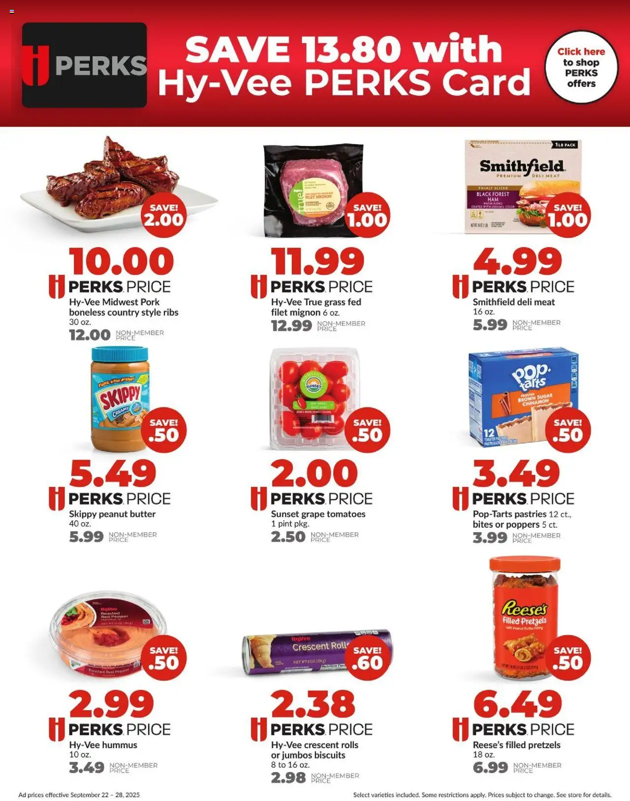 HyVee Weekly Ad - valid from 22.09.2025 | Page: 3 | Products: Toaster, Butter, Pork, Tomatoes