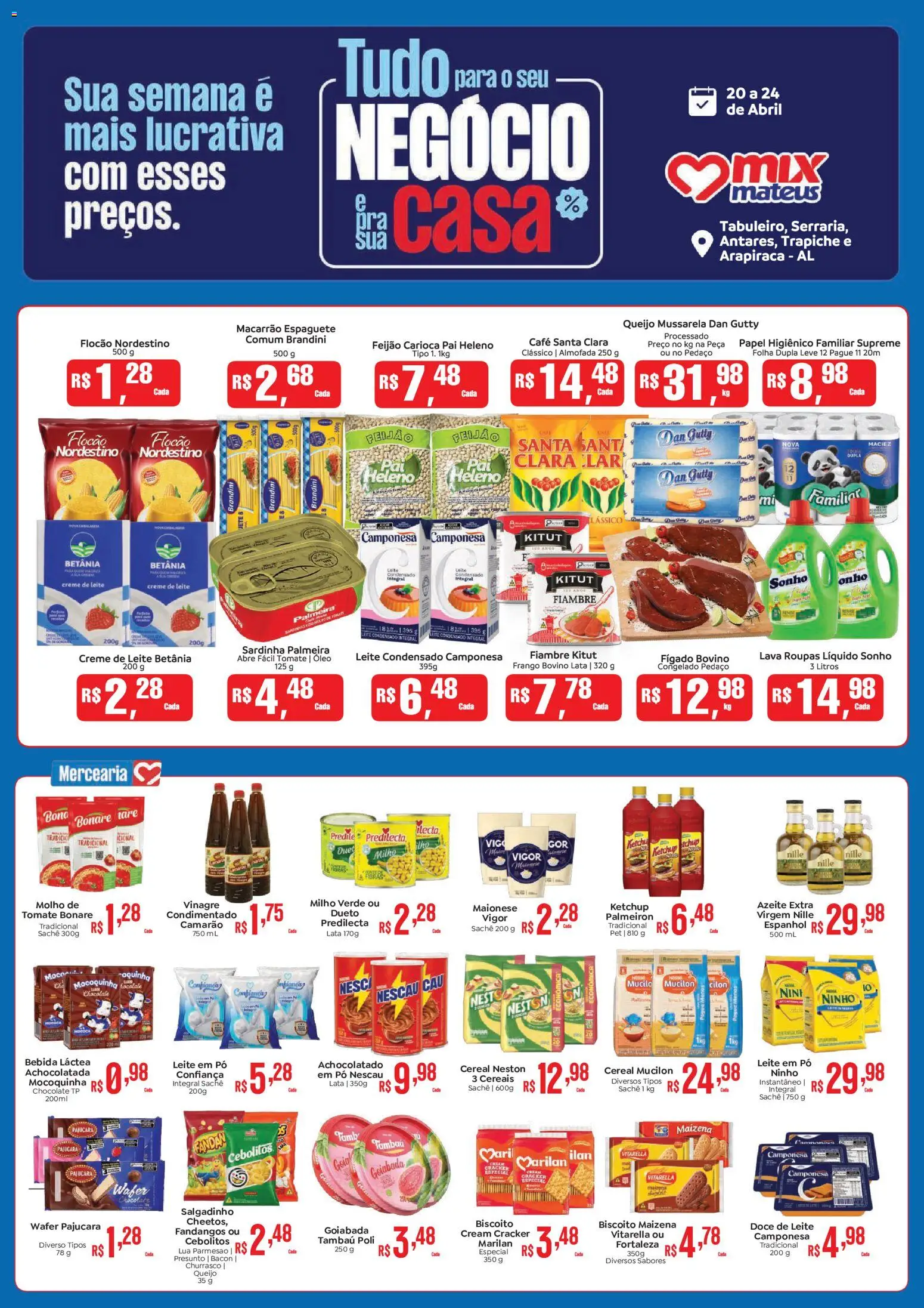 Mateus Folheto - válido de 20.04.2026 | Página: 1 | Produtos: Leite, Camarão, Creme de leite, Mucilon