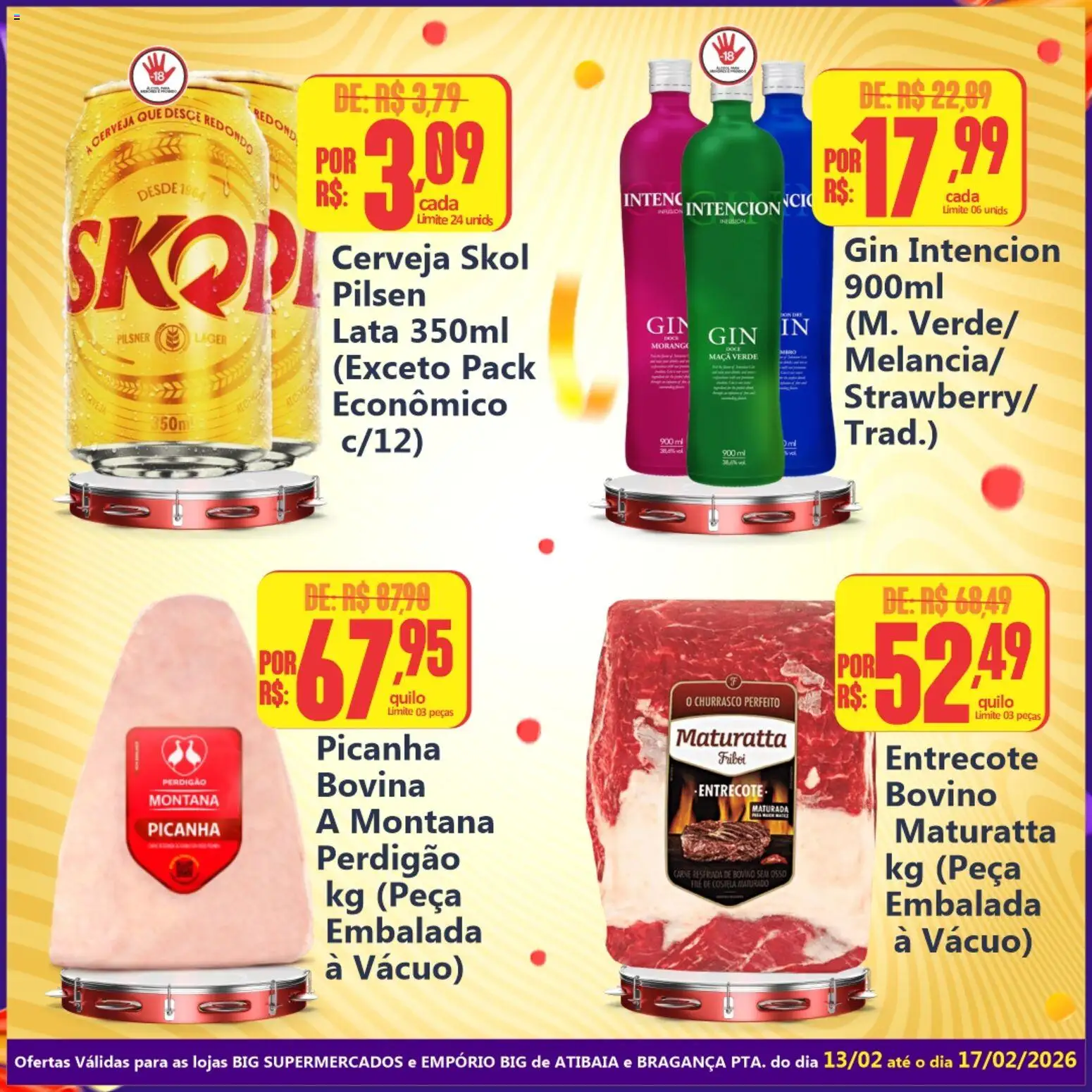 Big Supermercados Folheto - válido de 13.02.2026 | Página: 3 | Produtos: Picanha, Cerveja, Carne, Gin