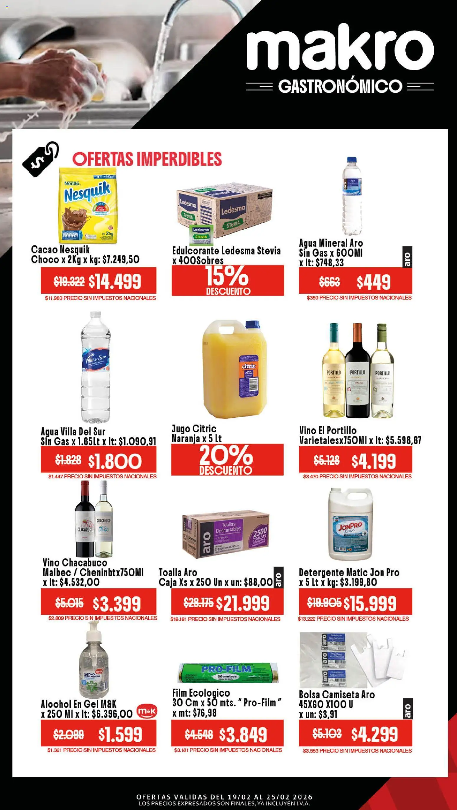 Makro ofertas Gastronómicas │ válido desde el 19.02.2026 | Página: 4 | Productos: Alcohol en gel, Bolsa, Toallas, Cacao