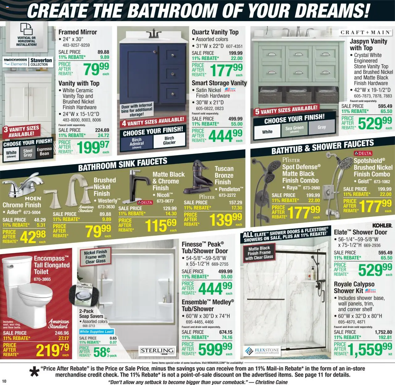 Menards Weekly Ad - valid from 03.07.2025 | Page: 14 | Products: Shower, Mirror, Soap, Bathtub