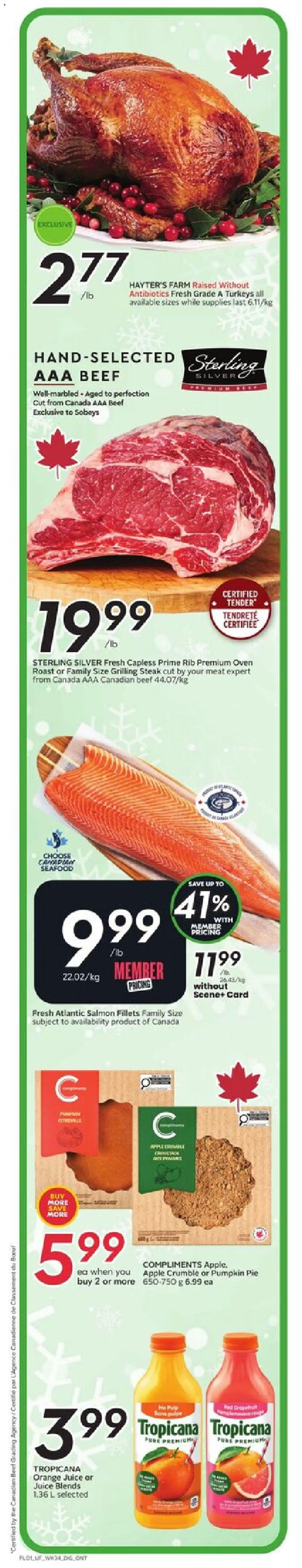 Sobeys flyer valid from 18.12.2025 | Page: 2 | Products: Beef, Oven, Pumpkin, Juice