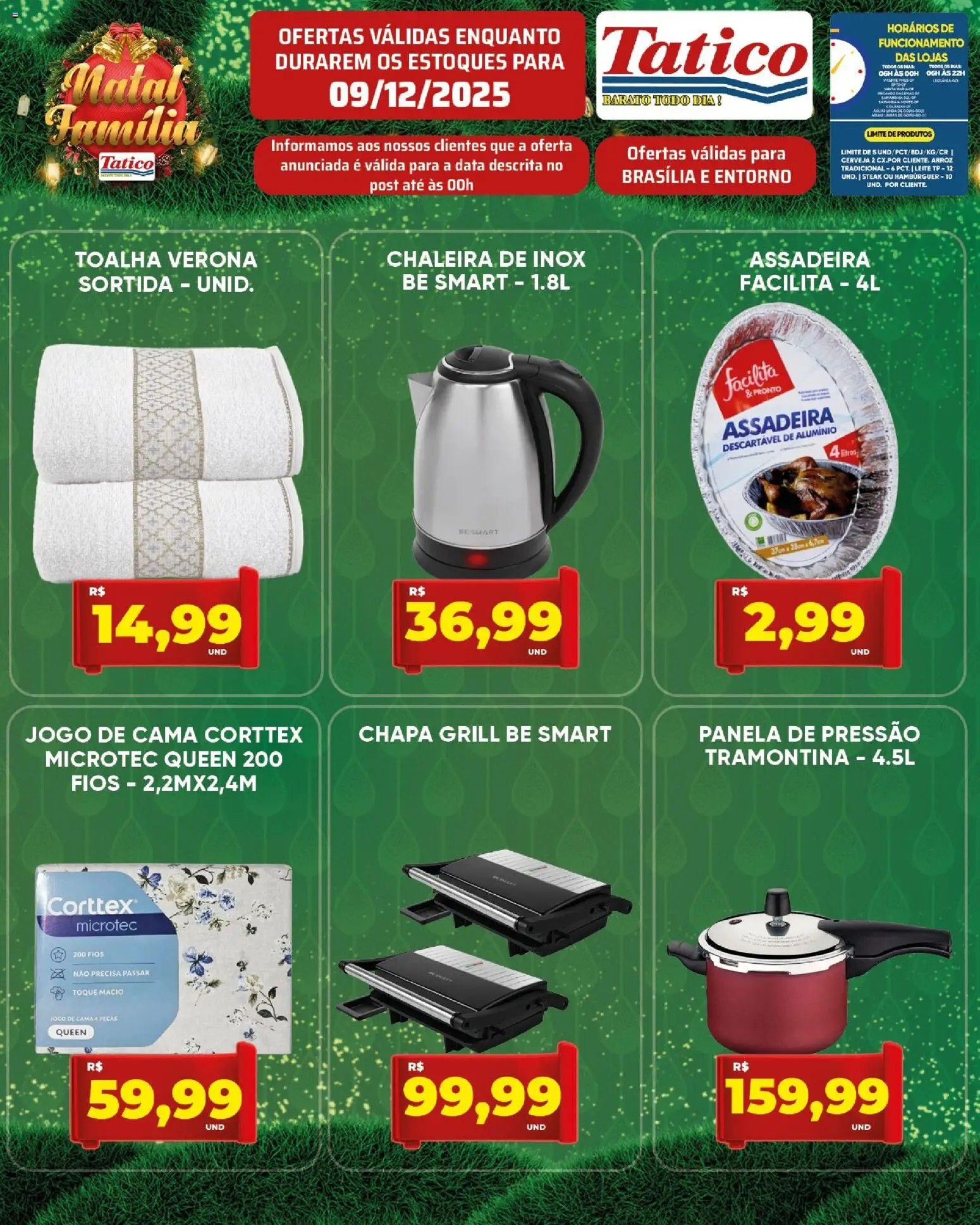 Tatico Folheto - válido de 09.12.2025 | Página: 1 | Produtos: Panela de pressão, Leite, Arroz, Assadeira