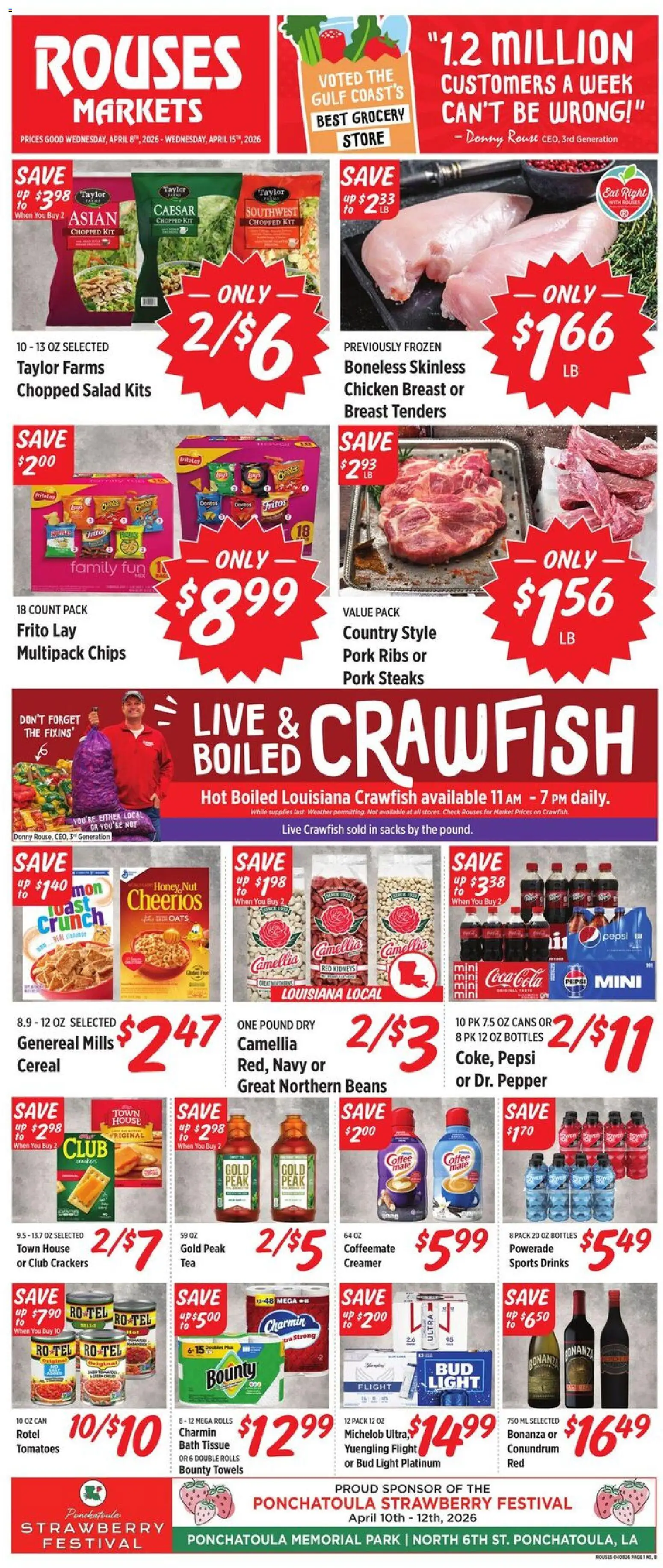 Rouses Weekly Ad - LA - valid from 08.04.2026 | Page: 1 | Products: Bath, Pork, Tomatoes, Pepper