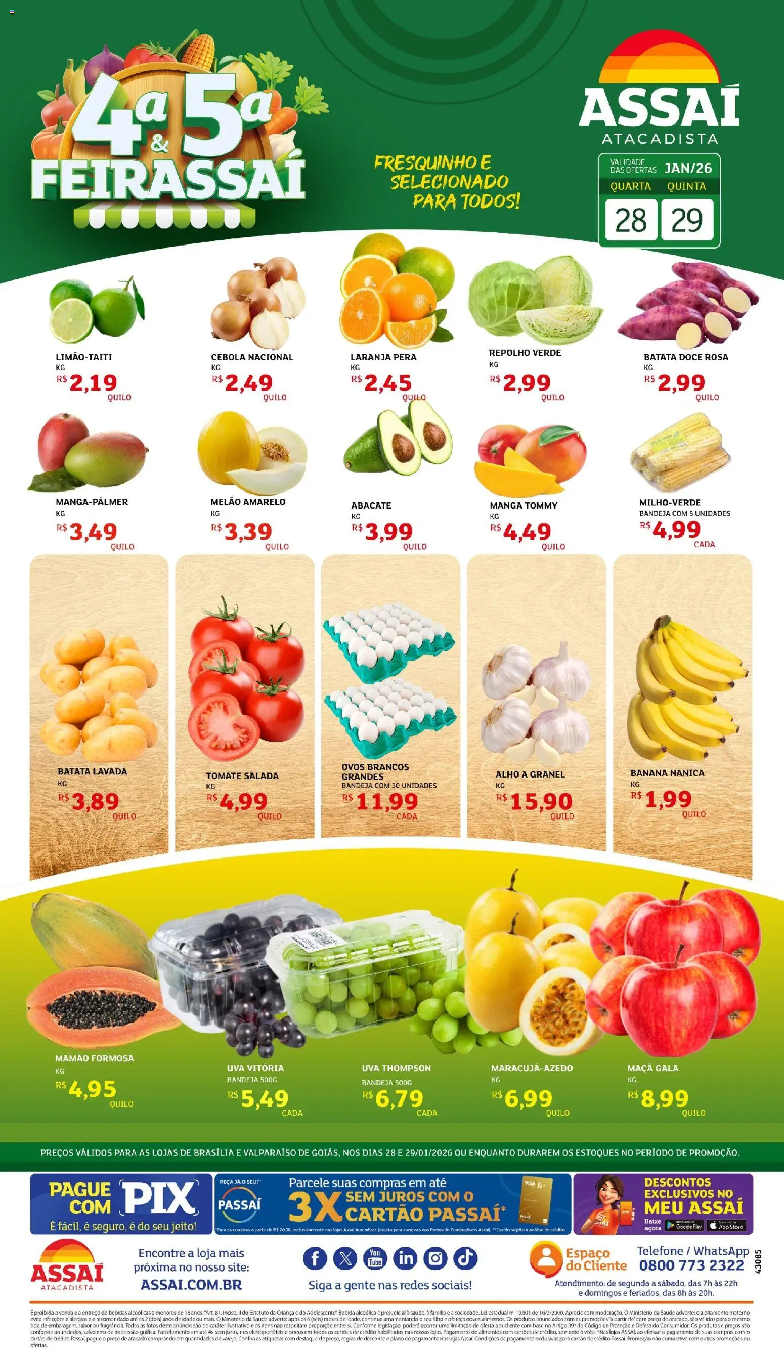 Assaí Atacadista Folheto - válido de 29.01.2026 | Página: 1 | Produtos: Cebola, Mamão, Batata, Telefone