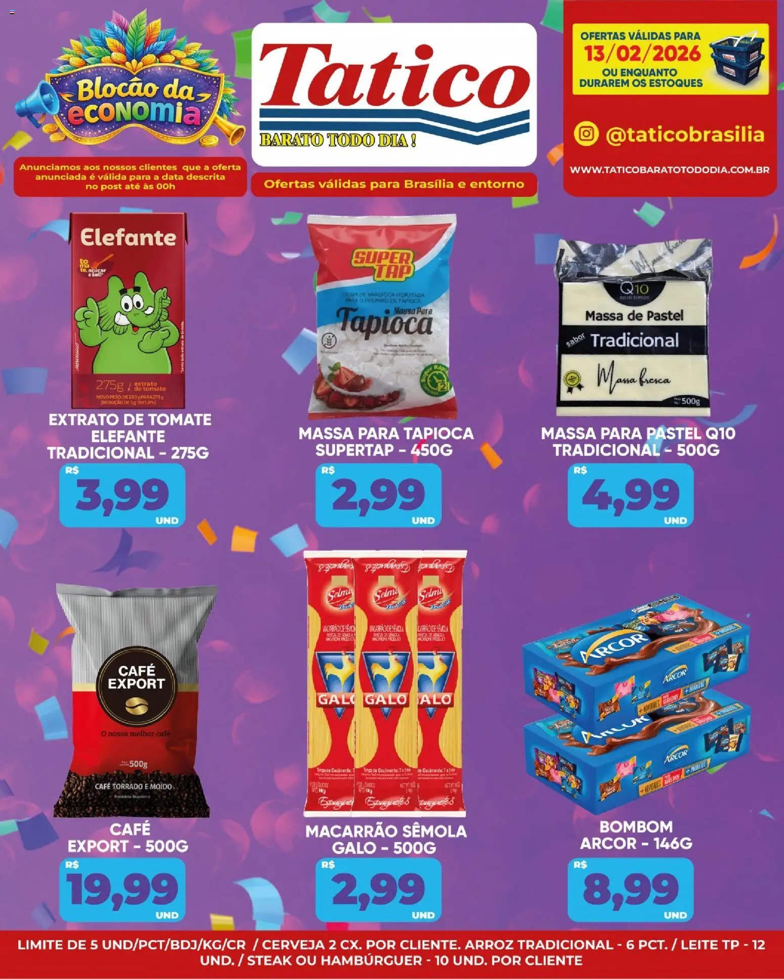 Tatico Folheto - válido de 13.02.2026 | Página: 2 | Produtos: Mandioca, Tapioca, Cerveja, Massa de pastel