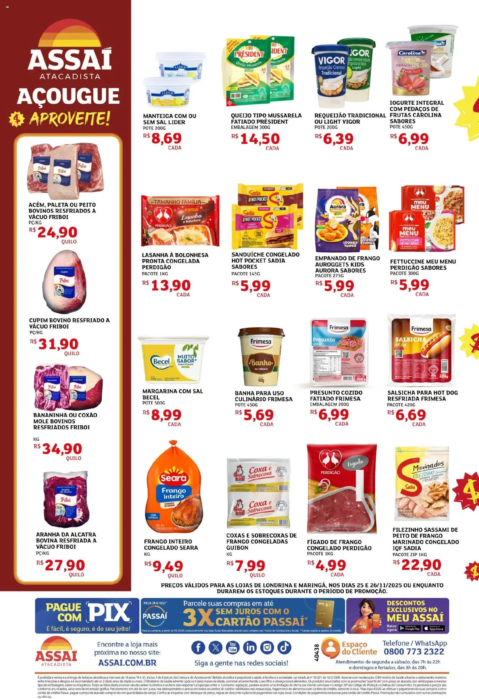 Assaí Atacadista Folheto - válido de 25.11.2025 | Página: 2 | Produtos: Lasanha, Telefone, Sal, Requeijão