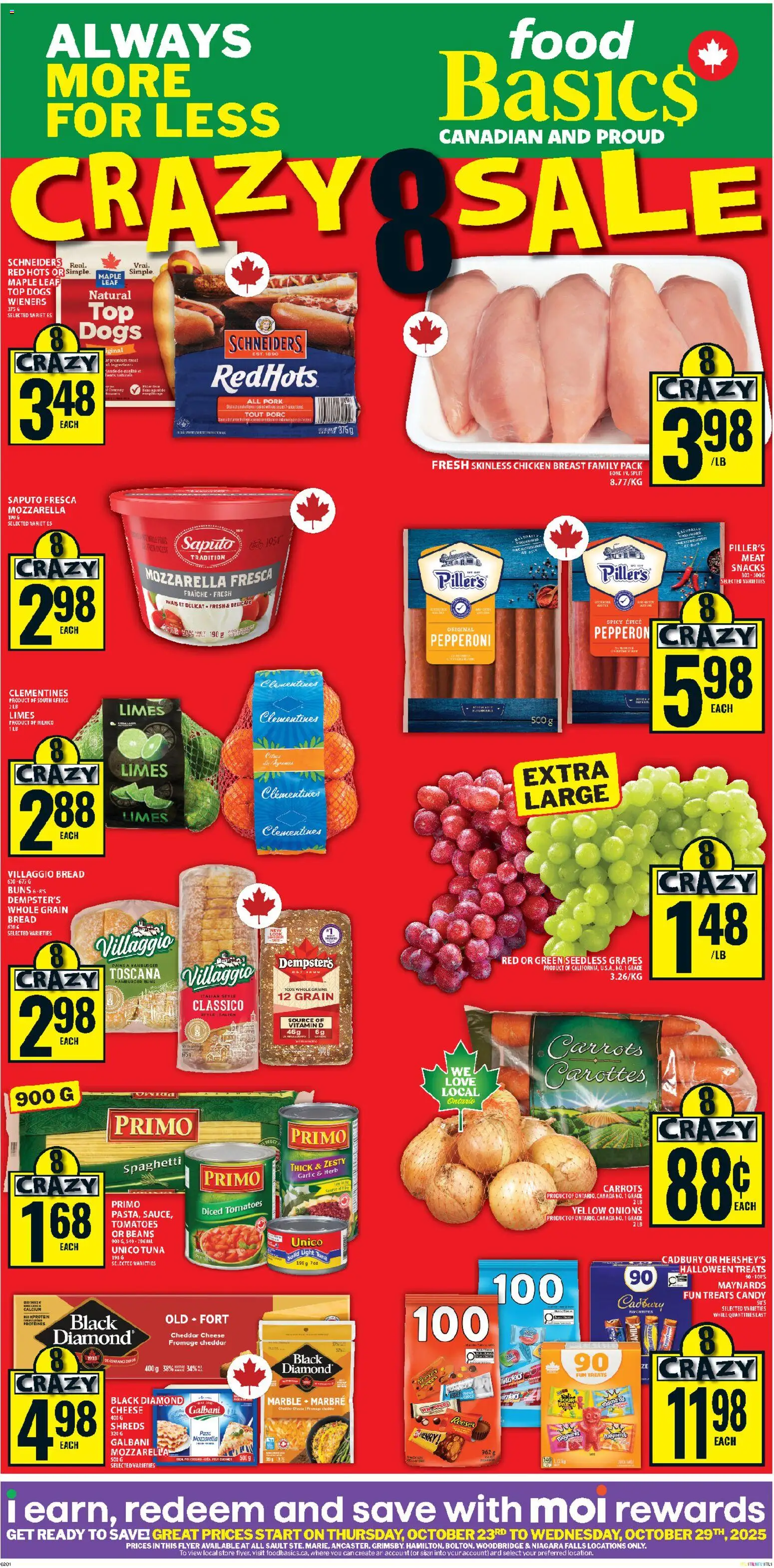 Food Basics flyer valid from 23.10.2025 | Page: 1 | Products: Cheese, Bread, Chicken, Tomatoes