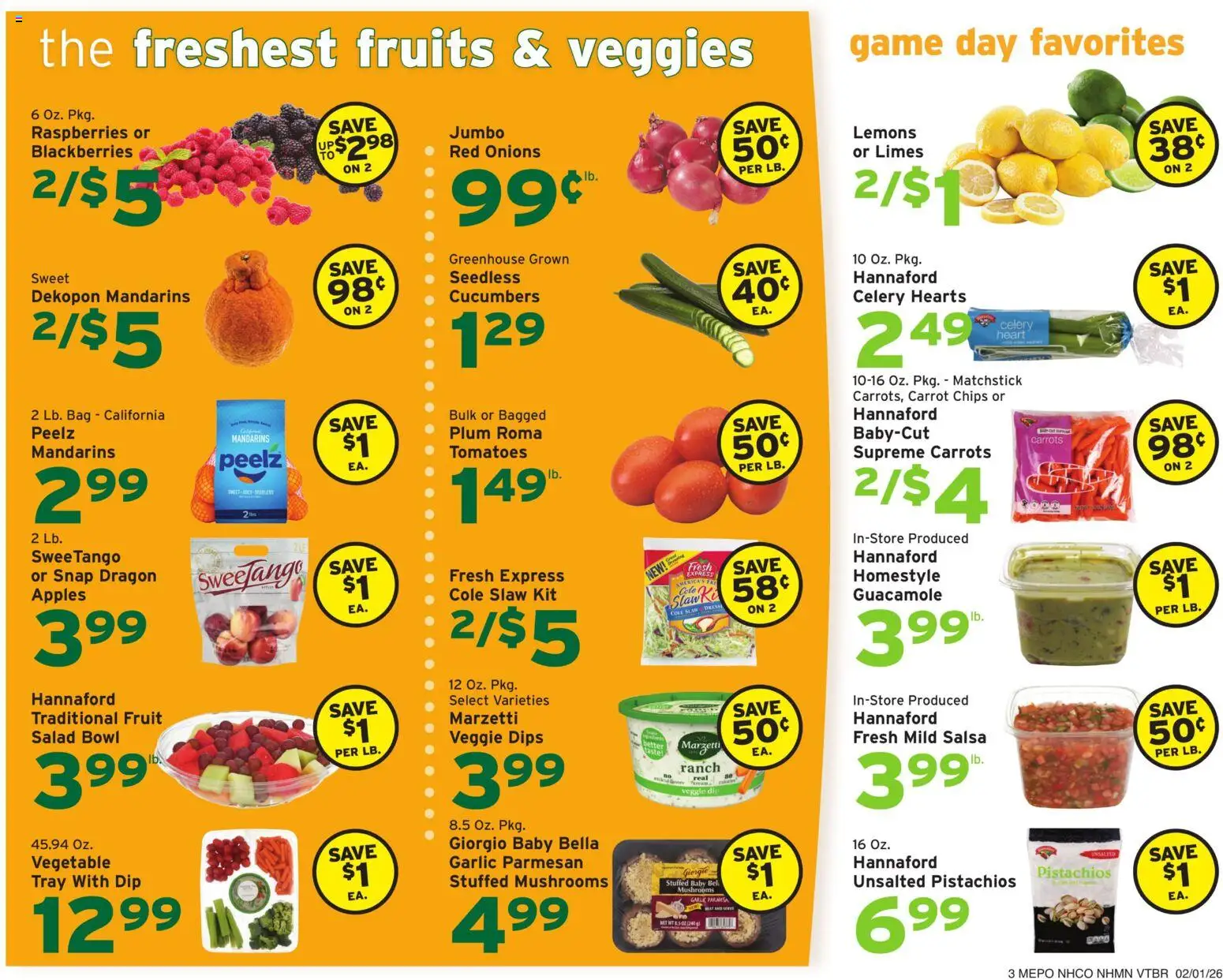 Hannaford Weekly Ad - valid from 01.02.2026 | Page: 4 | Products: Mushrooms, Cucumbers, Fruits, Garlic