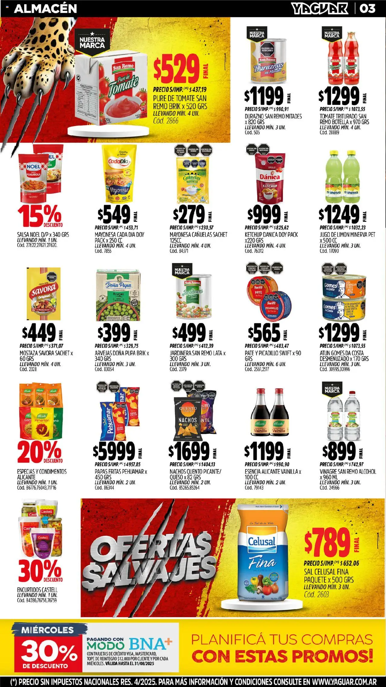Yaguar - Misiones │ válido desde el 04.08.2025 | Página: 3 | Productos: Arvejas, Sal, Pure de Tomate, Picadillo