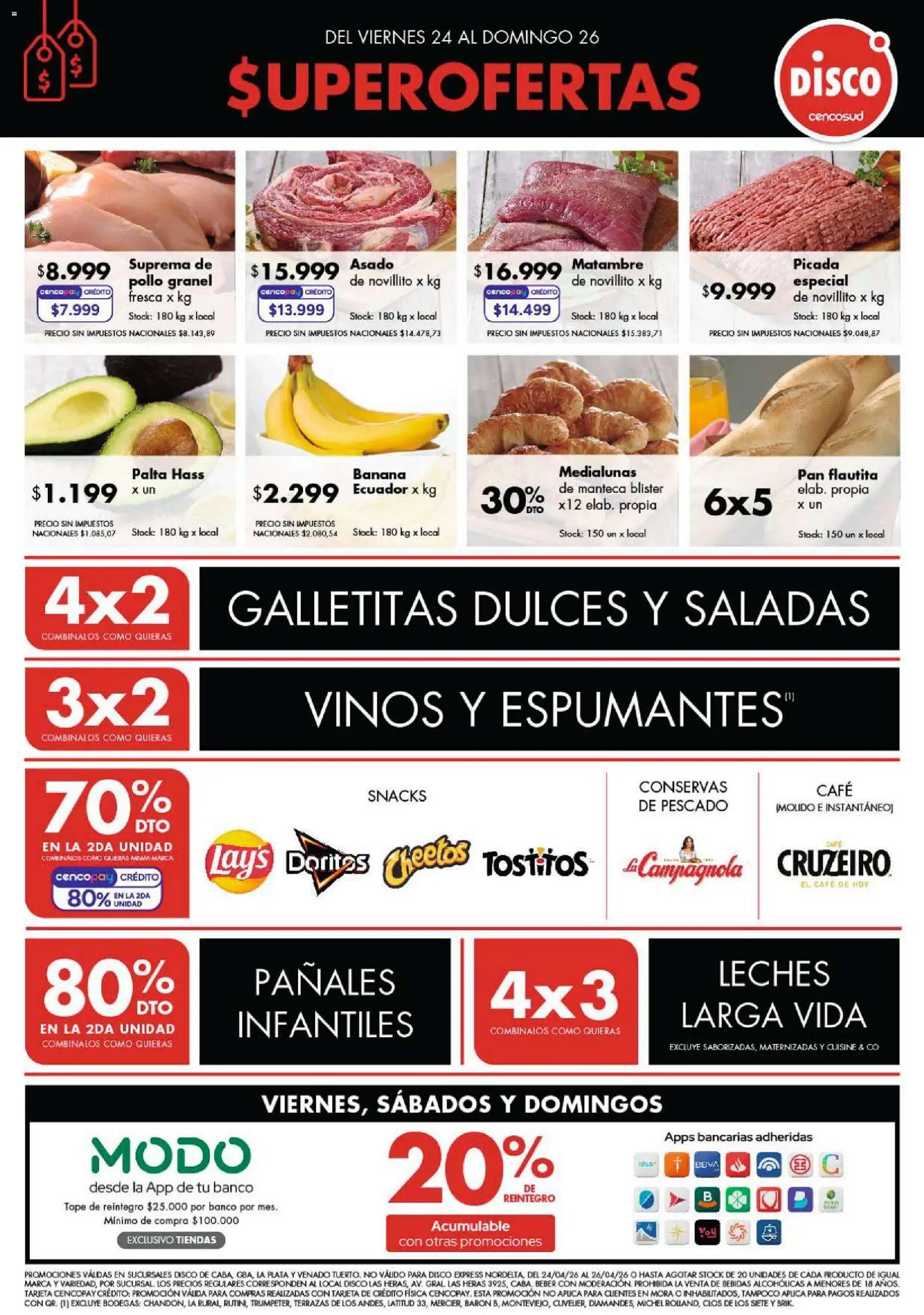 Disco ofertas │ válido desde el 23.04.2026 | Página: 1 | Productos: Disco, Galletitas, Banana, Palta