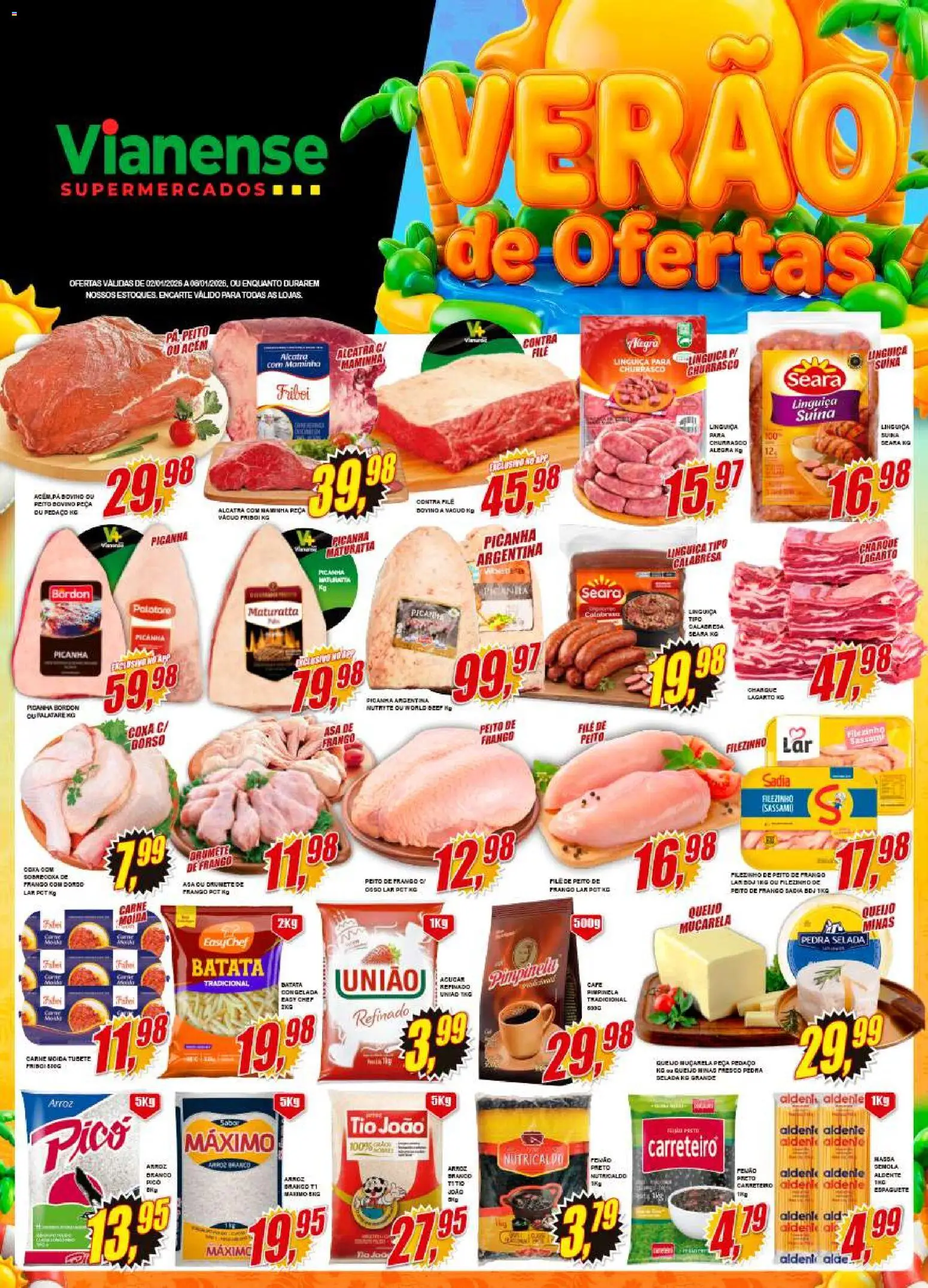 Vianense Folheto - válido de 02.01.2026 | Página: 1 | Produtos: Alcatra, Contra filé, Arroz, Batata