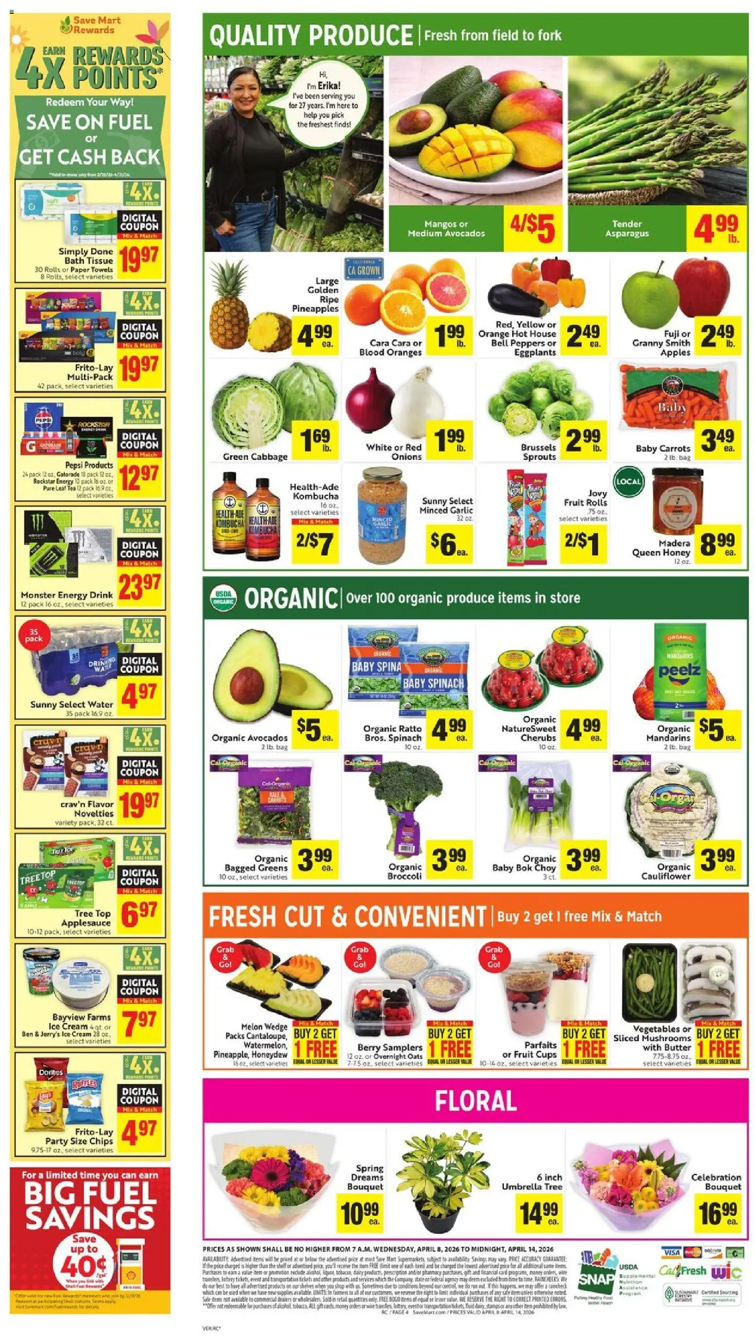Save Mart Weekly Ad - valid from 08.04.2026 | Page: 4 | Products: Spinach, Cream, Ice cream, Garlic
