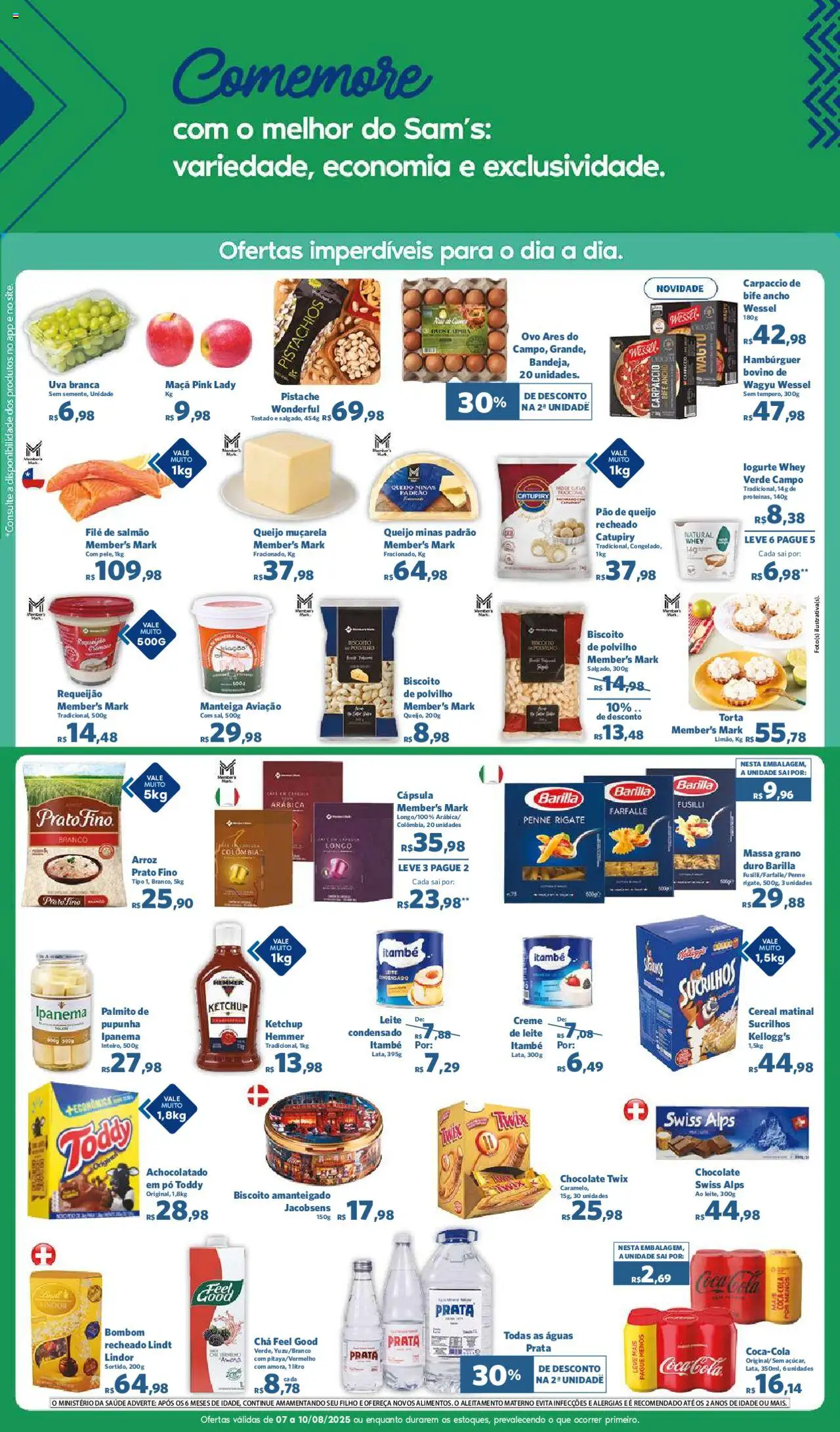 Sam's Club Folheto - válido de 07.08.2025 | Página: 2 | Produtos: Pupunha, Twix, Achocolatado, Leite