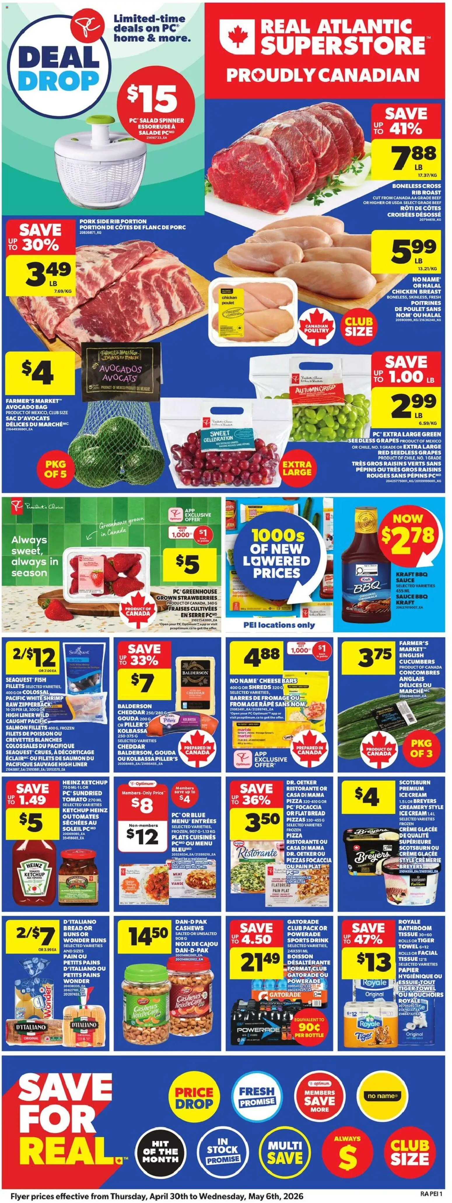 Atlantic Superstore flyer valid from 30.04.2026 | Page: 3 | Products: Ketchup, Cucumbers, Cheese, Pizza