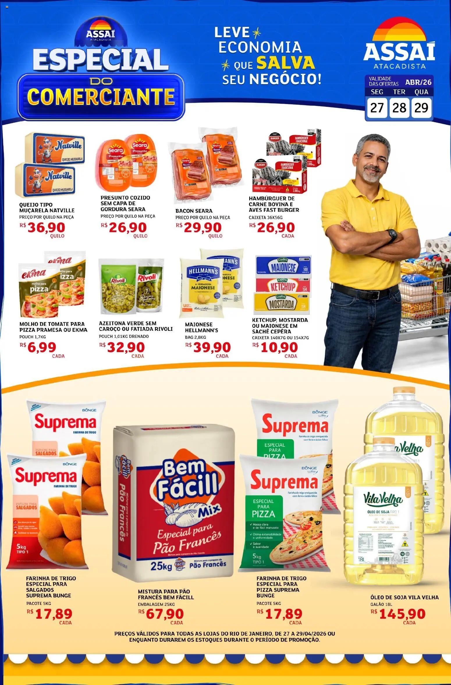 Assaí Atacadista Folheto - válido de 27.04.2026 | Página: 1 | Produtos: Pão, Presunto, Carne, Ketchup