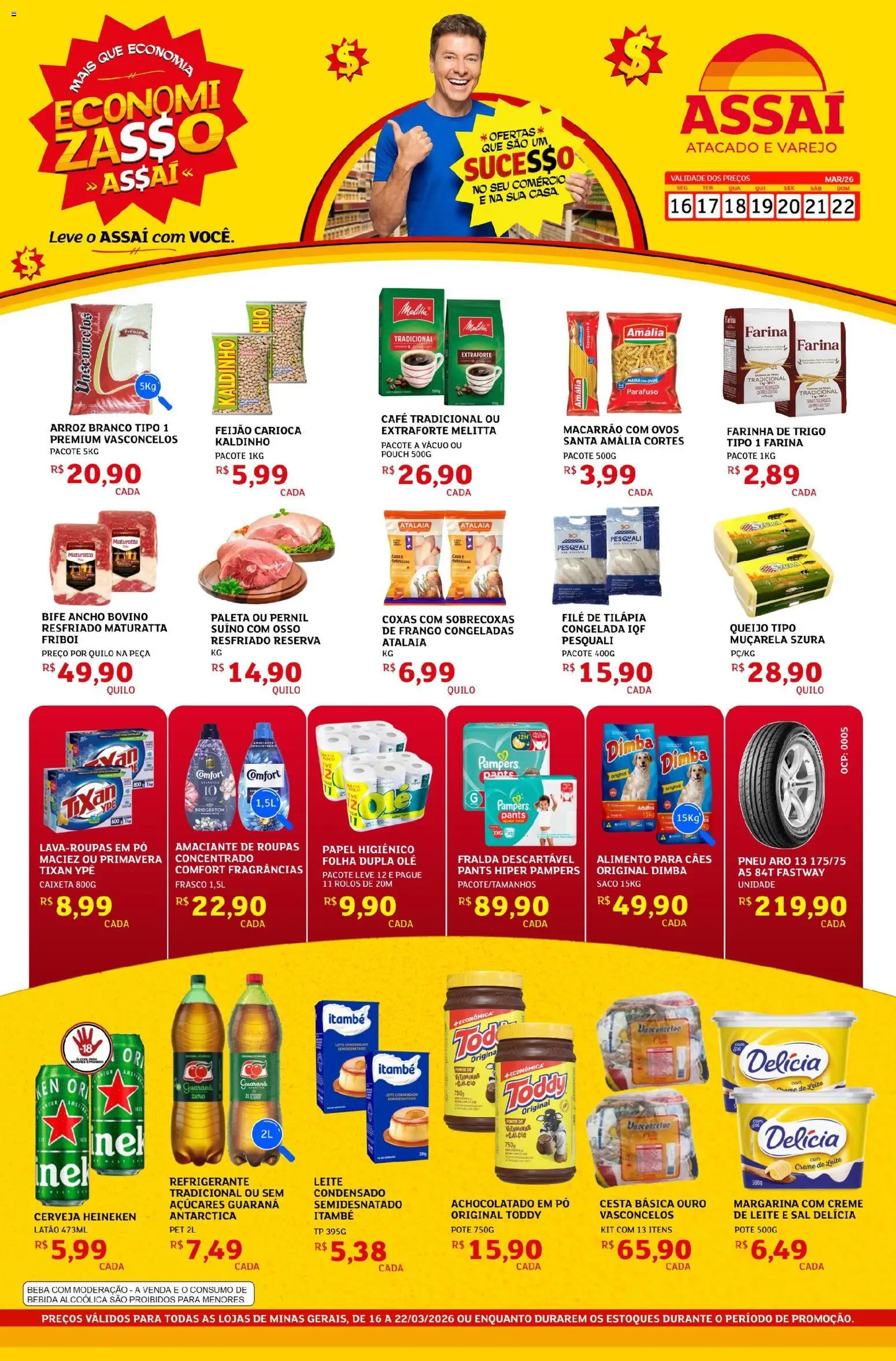 Assaí Atacadista Folheto - válido de 16.03.2026 | Página: 1 | Produtos: Pampers, Guaraná, Achocolatado, Leite