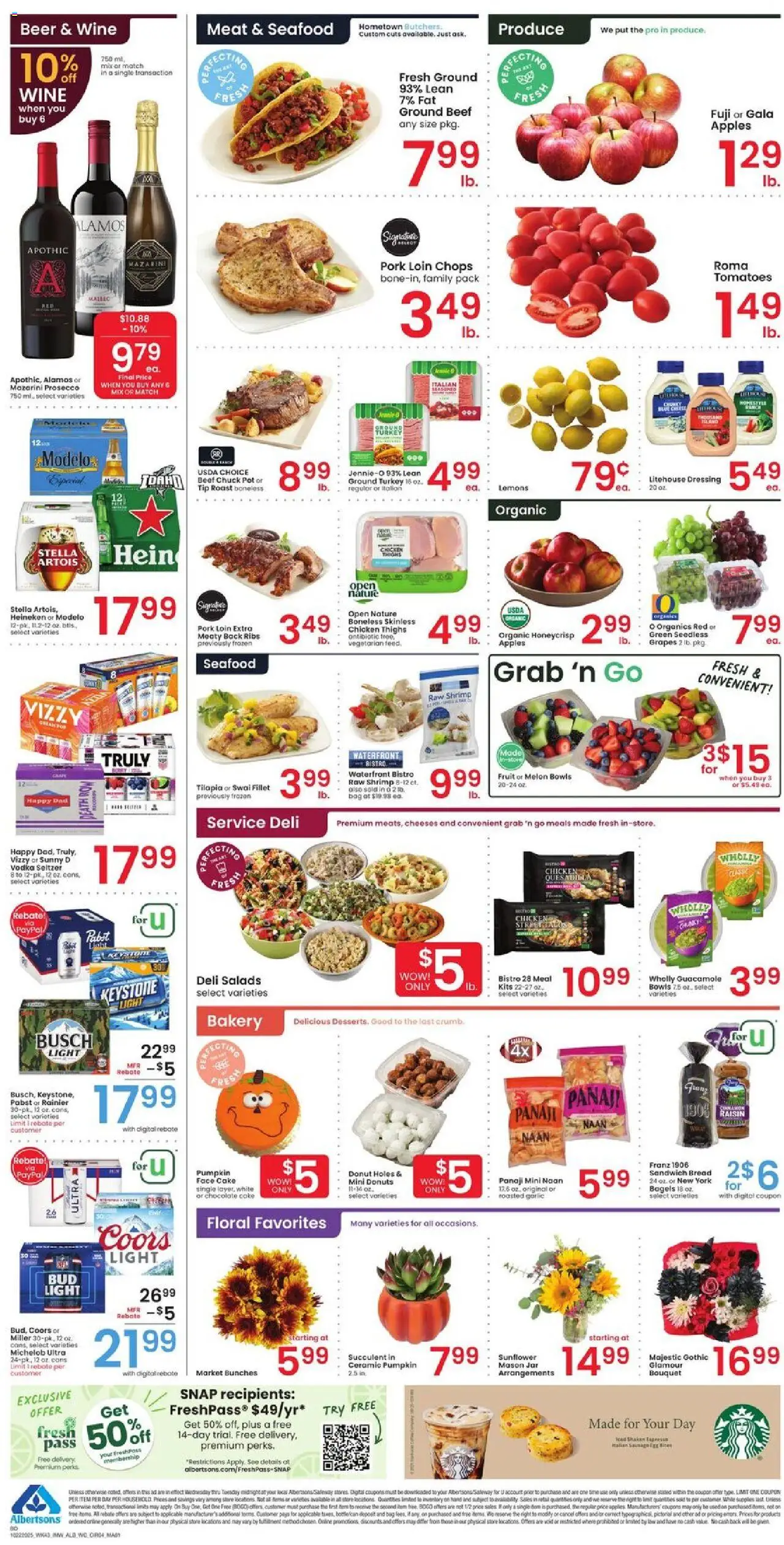 Albertsons Weekly Ad - valid from 22.10.2025 | Page: 4 | Products: Bakery, Wine, Pork, Apples