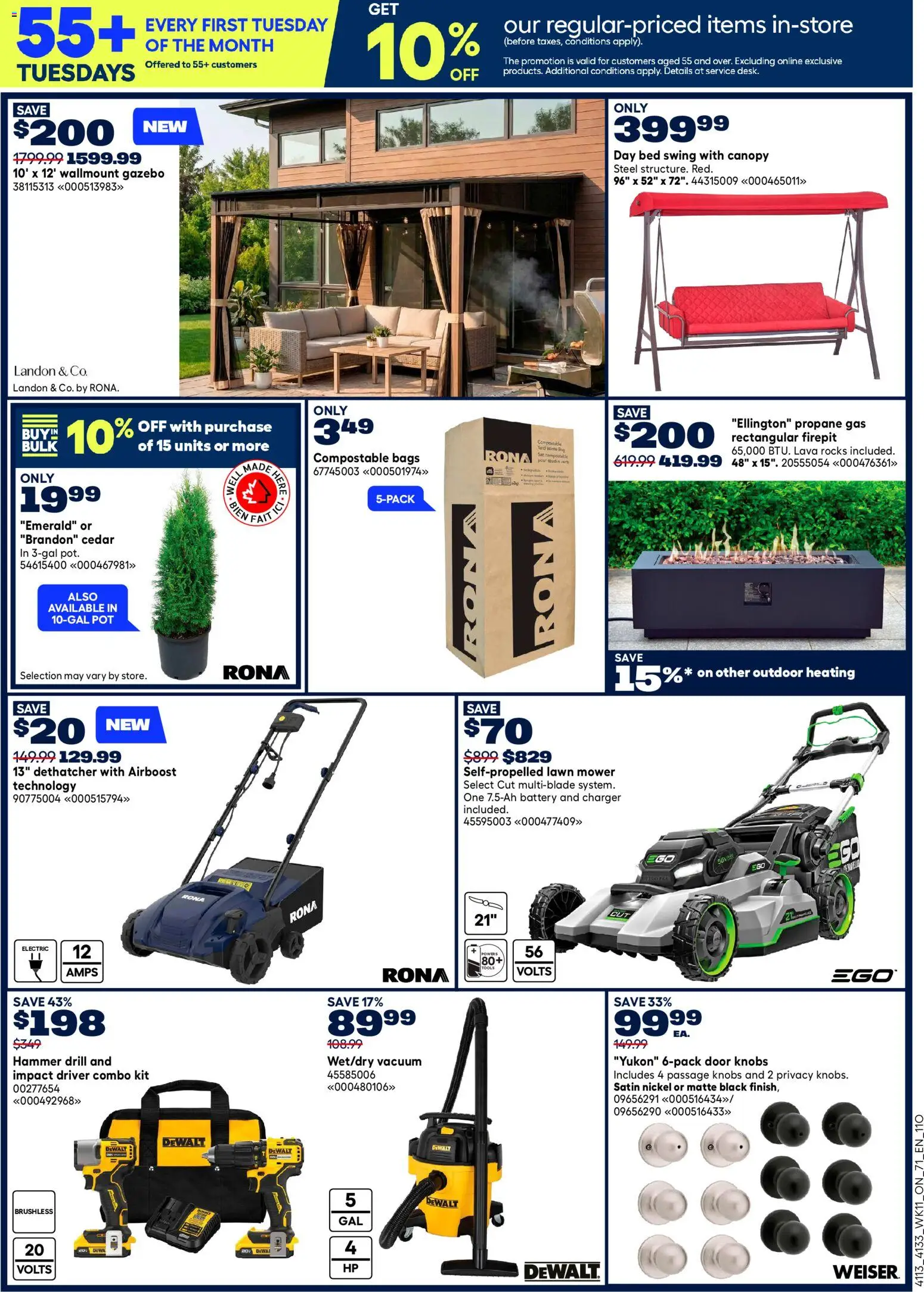 Rona flyer valid from 09.04.2026 | Page: 4 | Products: Mower, Bed, Battery