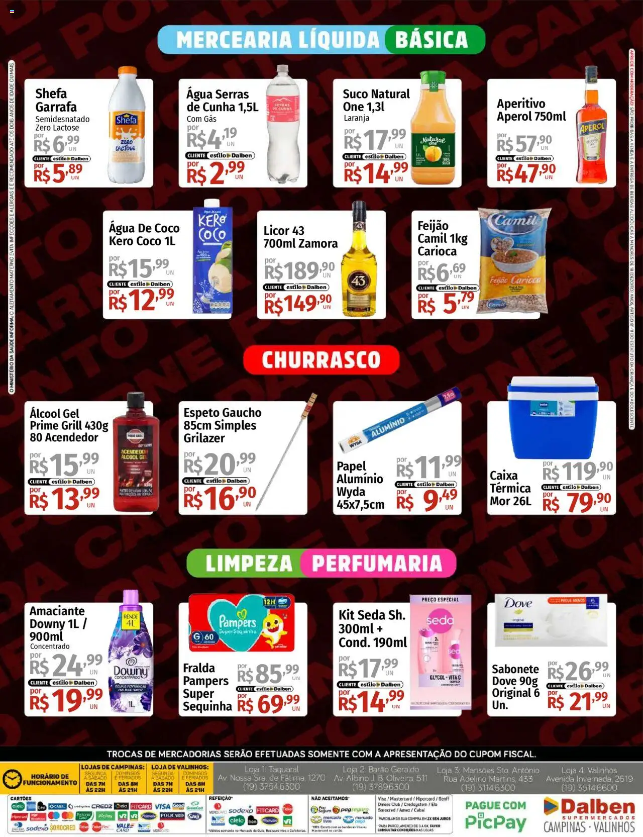 Supermercado Dalben Folheto - válido de 08.10.2025 | Página: 4 | Produtos: Pampers, Feijão, Licor, Caixa