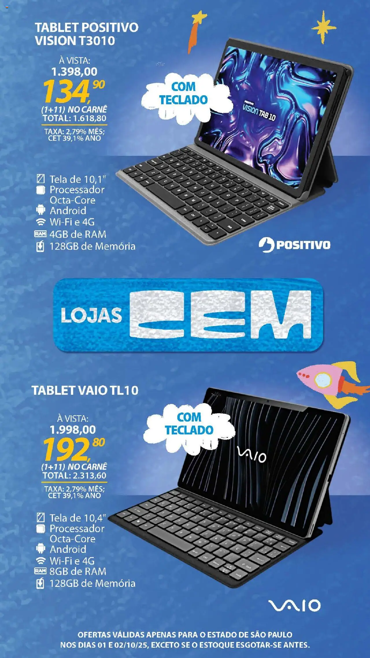 Lojas Cem Folheto - válido de 01.10.2025 | Página: 12 | Produtos: Tablet, Processador, Tela, Teclado
