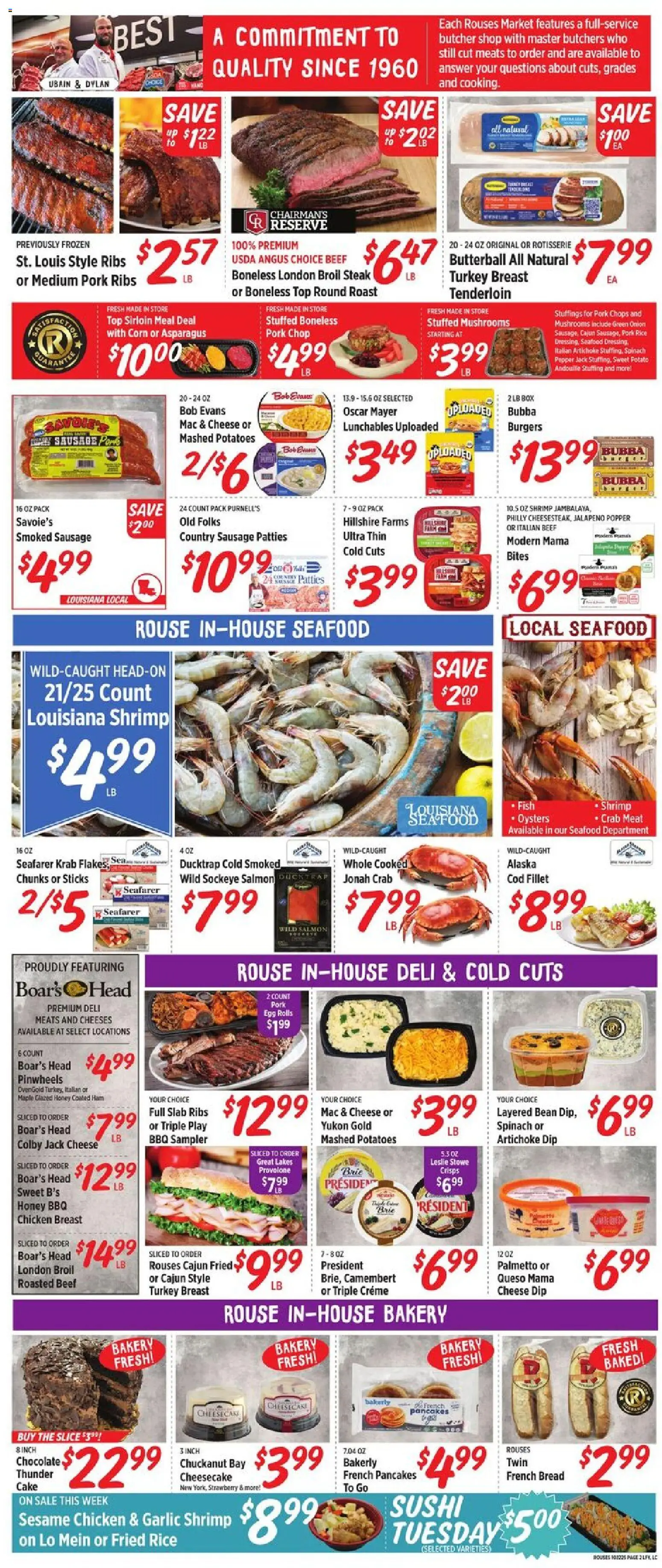 Rouses Weekly Ad - LA - valid from 22.10.2025 | Page: 4 | Products: Spinach, Beef, Potatoes, Bakerly