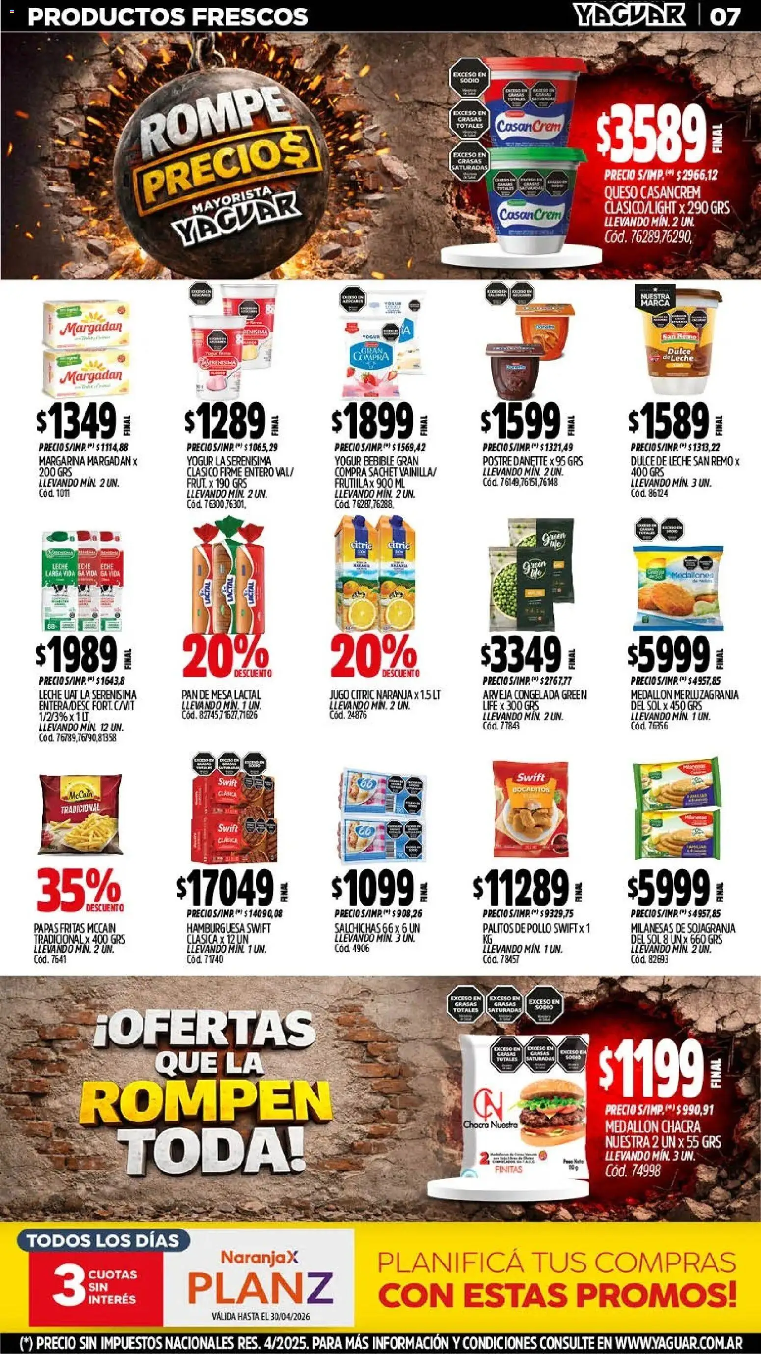 Yaguar - Oferta Semanal Santa Fé │ válido desde el 20.04.2026 | Página: 7 | Productos: Arveja, Dulce de leche, Queso, Papas fritas