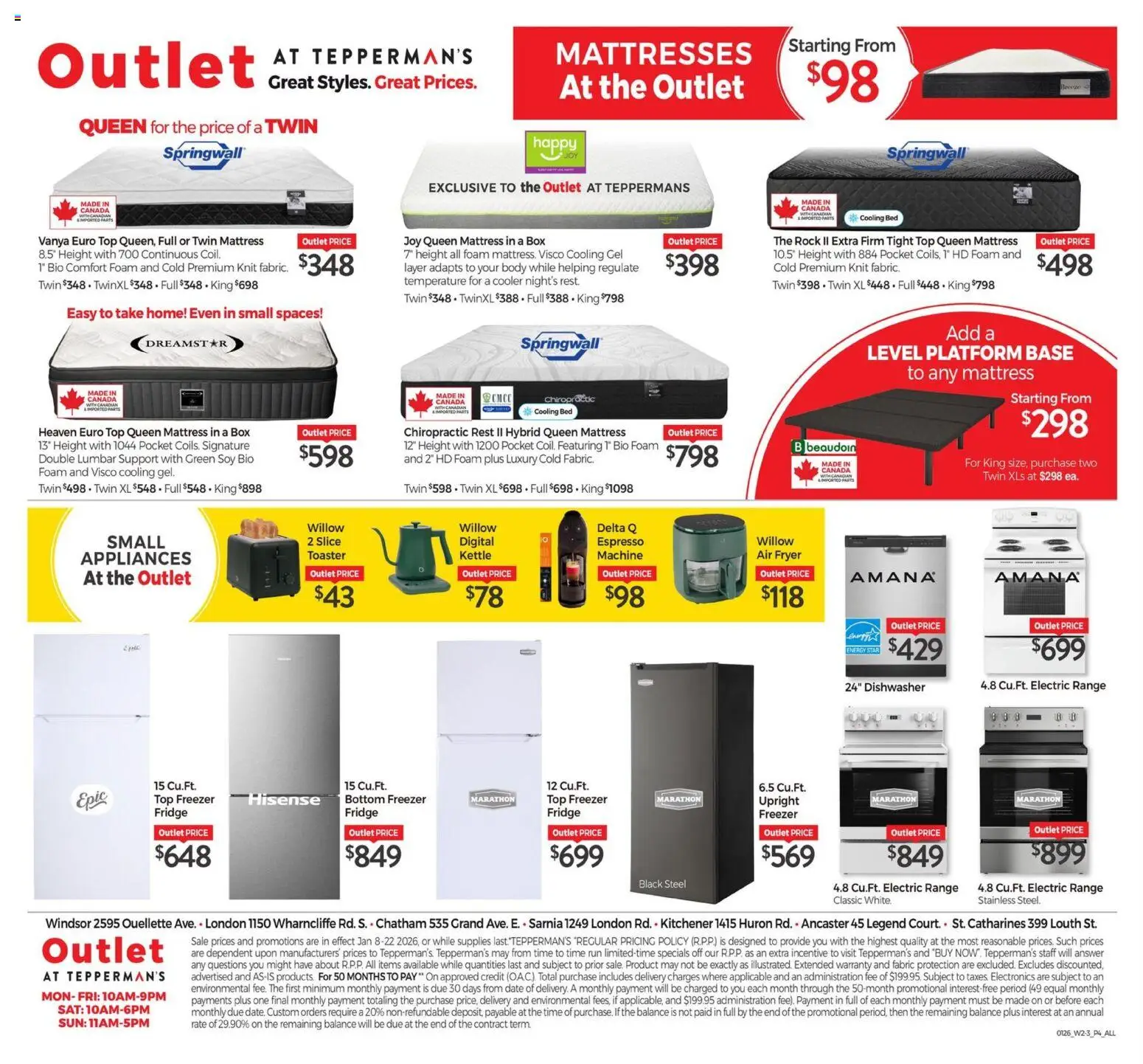 Tepperman's flyer valid from 16.01.2026 | Page: 12 | Products: Freezer, Kettle, Bed, Mattress