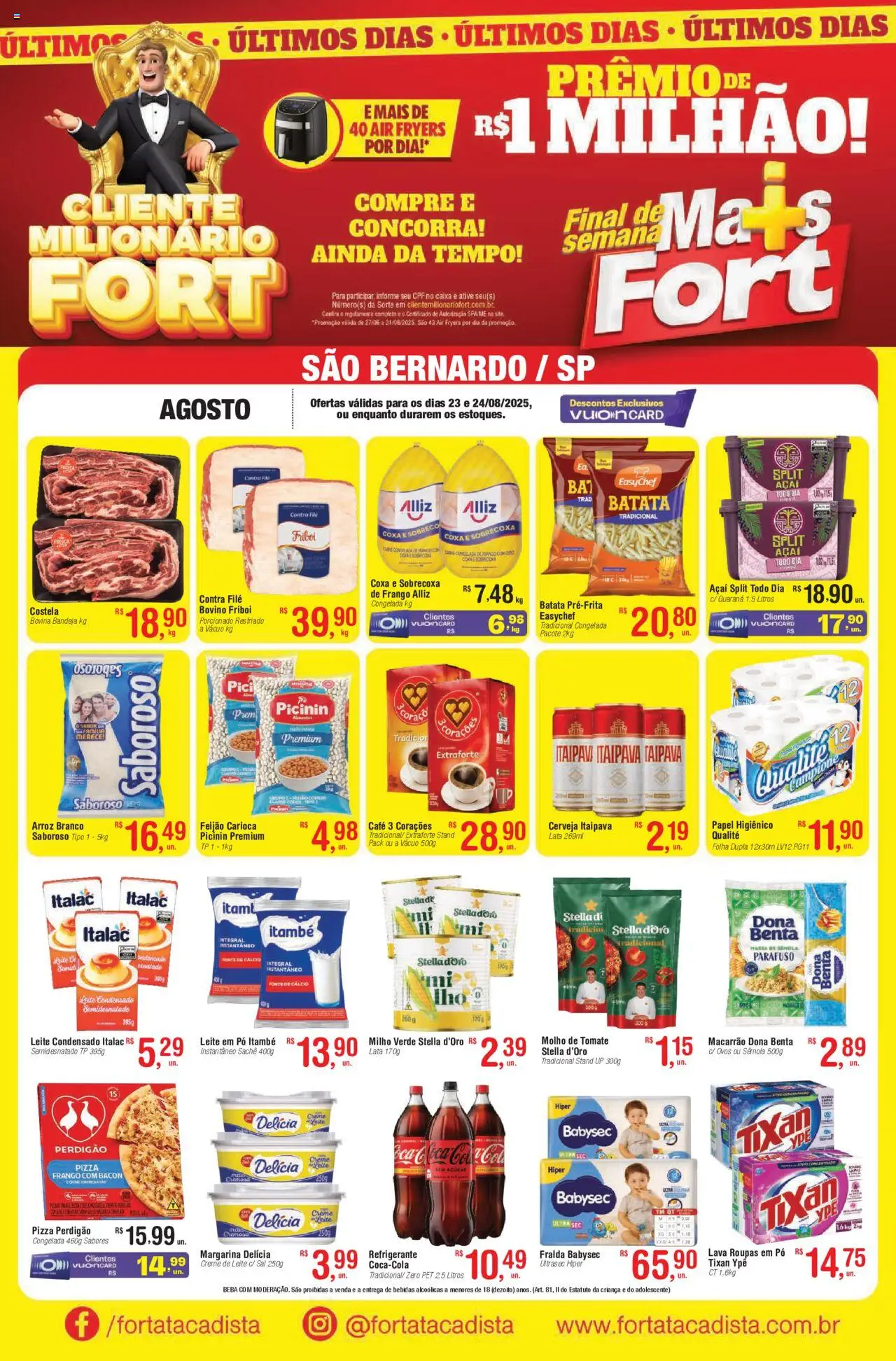 Fort Atacadista Folheto - válido de 23.08.2025 | Página: 1 | Produtos: Contra filé, Leite, Refrigerante, Creme de leite