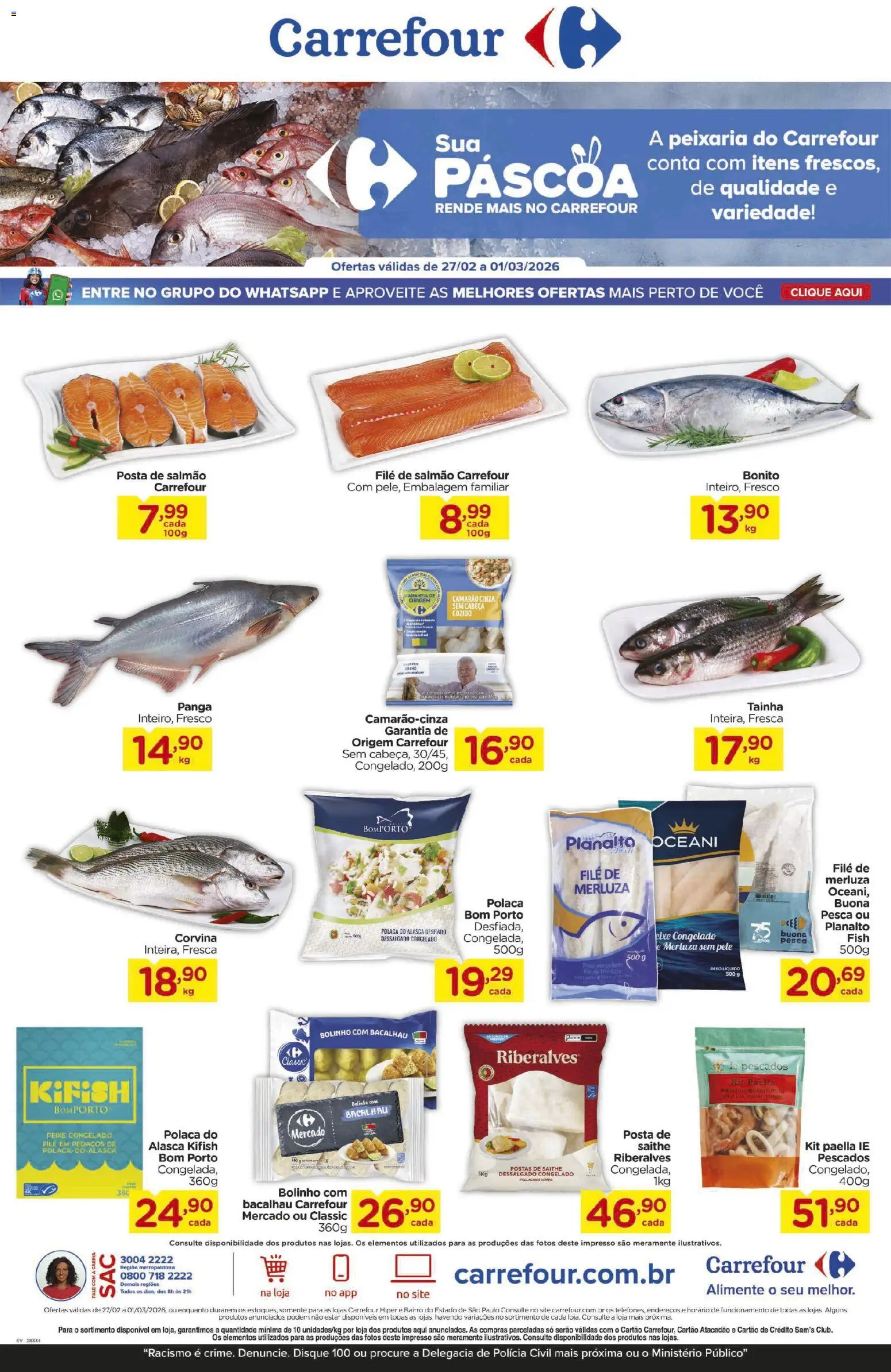 Carrefour Bairro Folheto - válido de 27.02.2026 | Página: 1 | Produtos: Salmão, Bacalhau, Camarão, Peixe