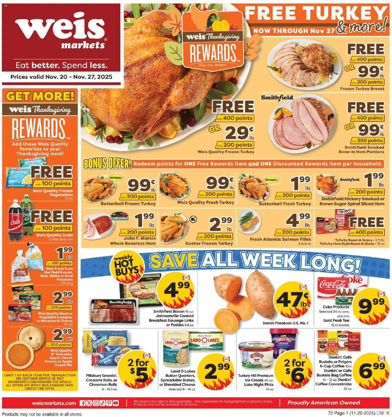 Weis Weekly Circular - WV - valid from 20.11.2025 | Page: 1 | Products: Butter, Ice cream, Sugar, Sausage